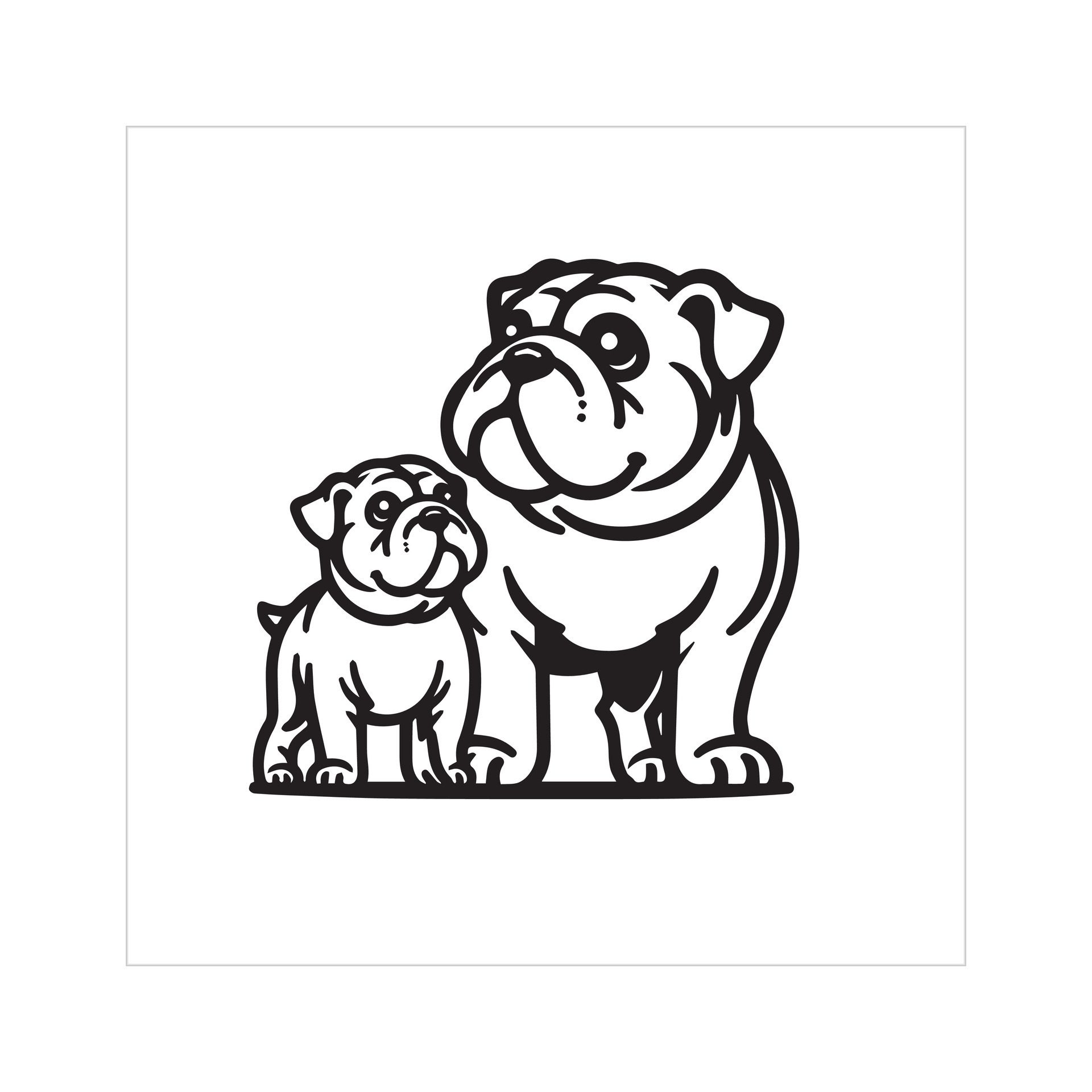 Ai-generated-bulldog-dog-family-clipart-illustration-in-black-and-white-free-vector