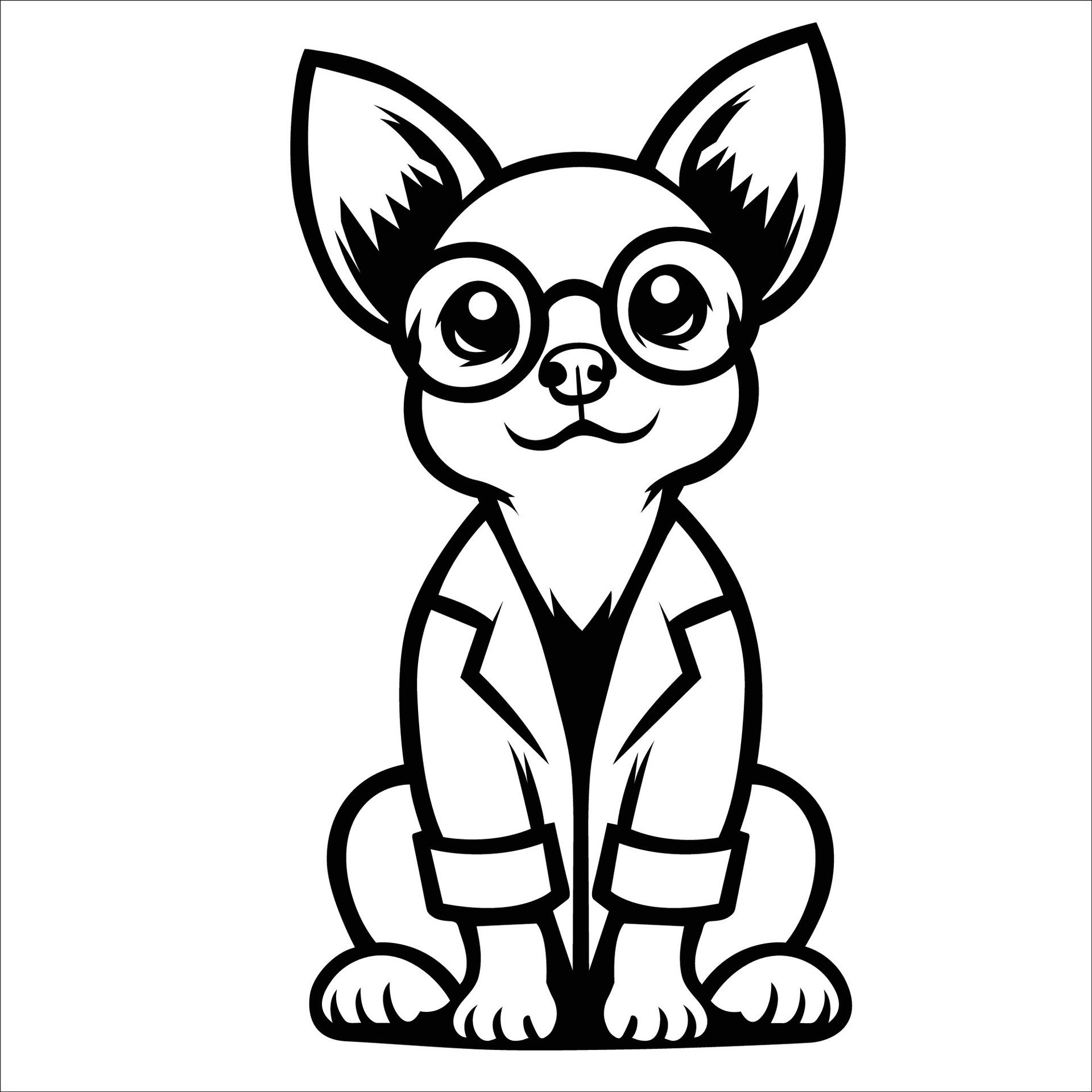 Ai-generated-chihuahua-dog-doctor-black-and-white-illustration-free-vector