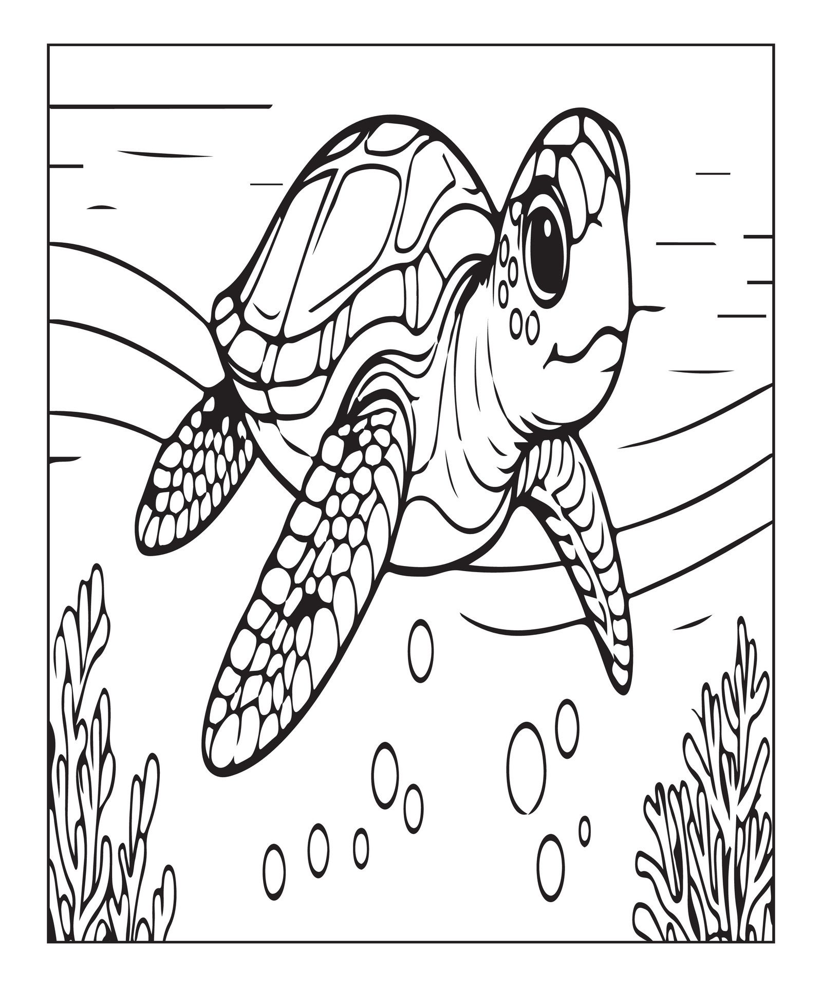 Ai-generated-clean-simple-line-art-ocean-turtle-coloring-page-free-vector