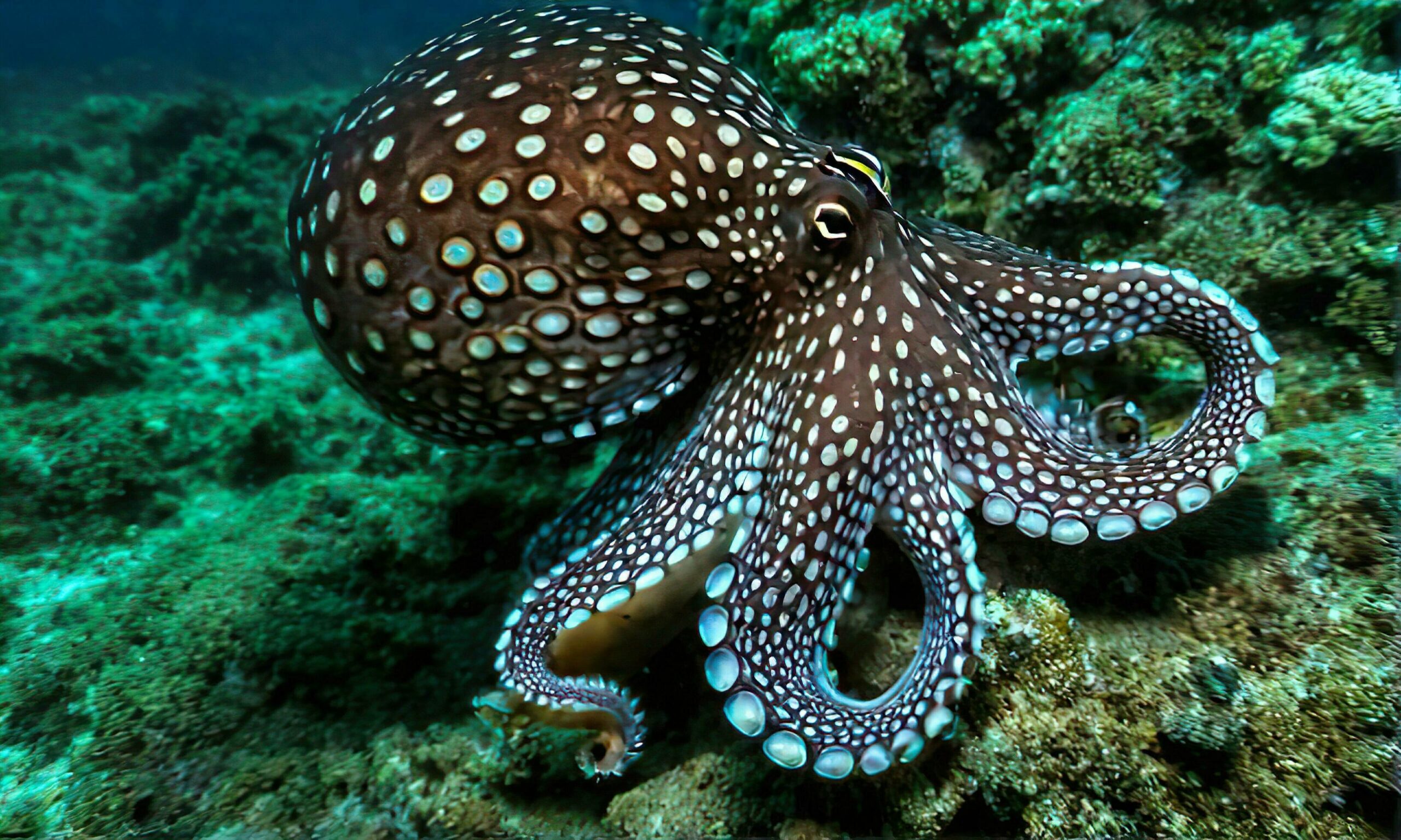 Ai-generated-close-up-of-detailed-octopus-patterns-in-the-sea-free-photo