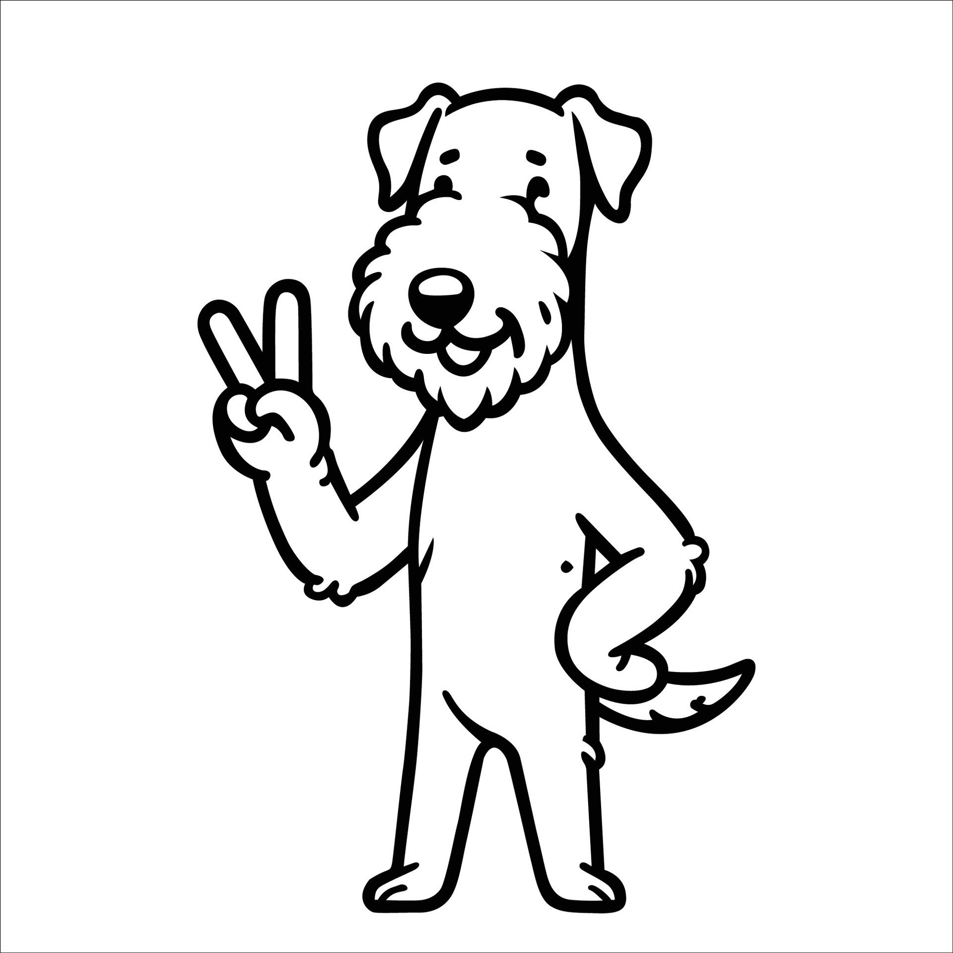 Ai-generated-confident-airedale-terrier-peace-gesture-illustration-free-vector