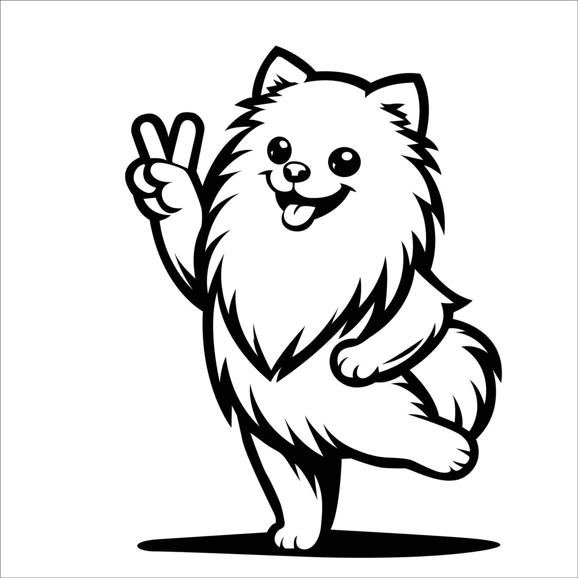 Ai-generated-confident-pomeranian-peace-gesture-illustration-free-vector