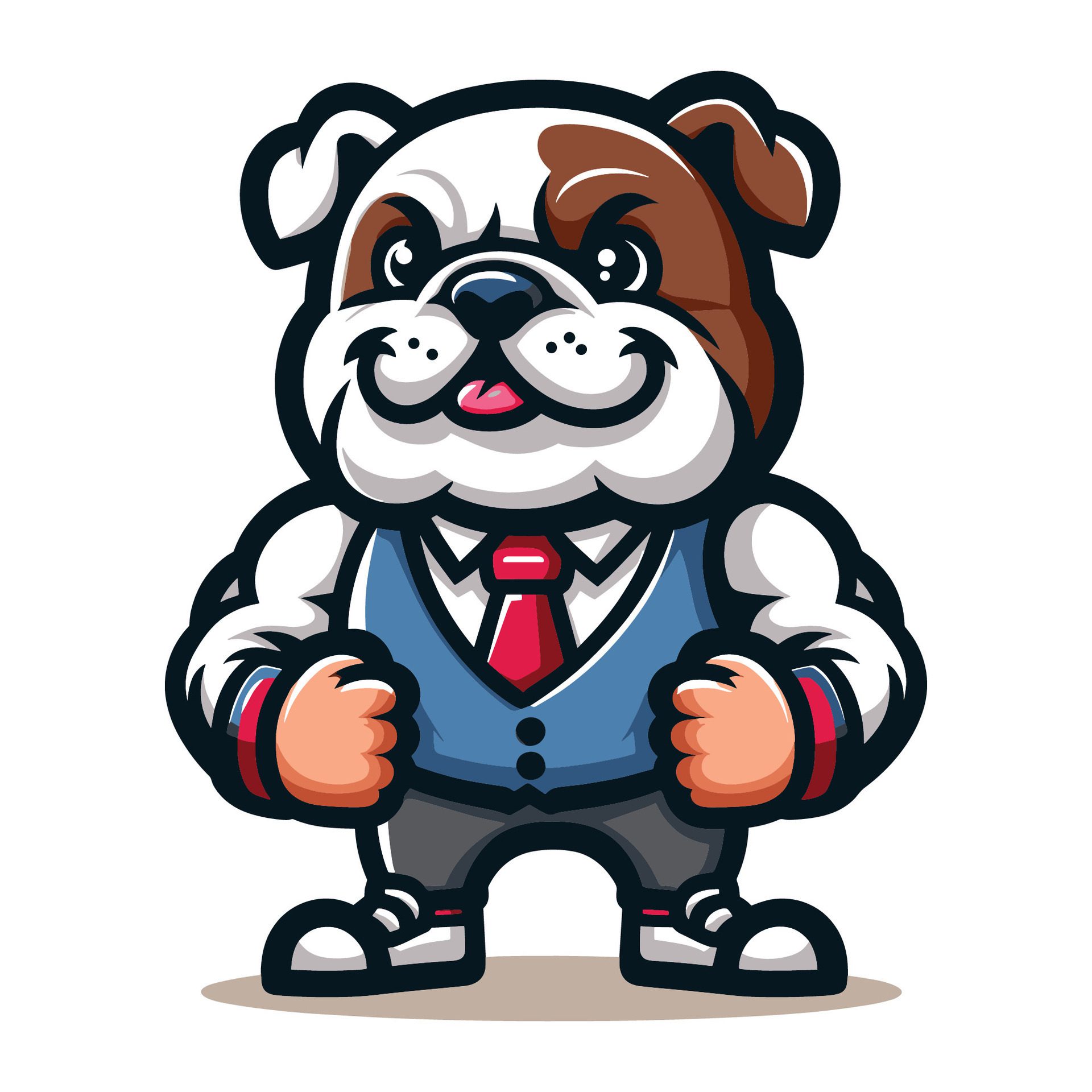 Ai-generated-cute-cartoon-bulldog-puppy-in-school-uniform-mascot-character-design-logo-template-isolated-on-white-background-free-vector
