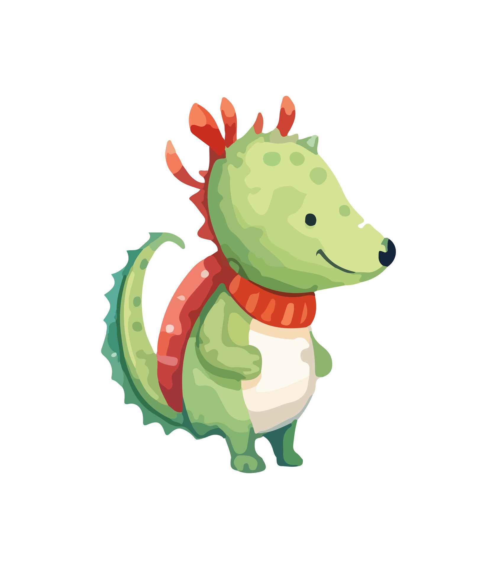 Ai-generated-cute-christmas-dragon-symbol-of-the-new-year-dinosaur-illustration-in-watercolor-style-isolated-on-white-background-free-vector