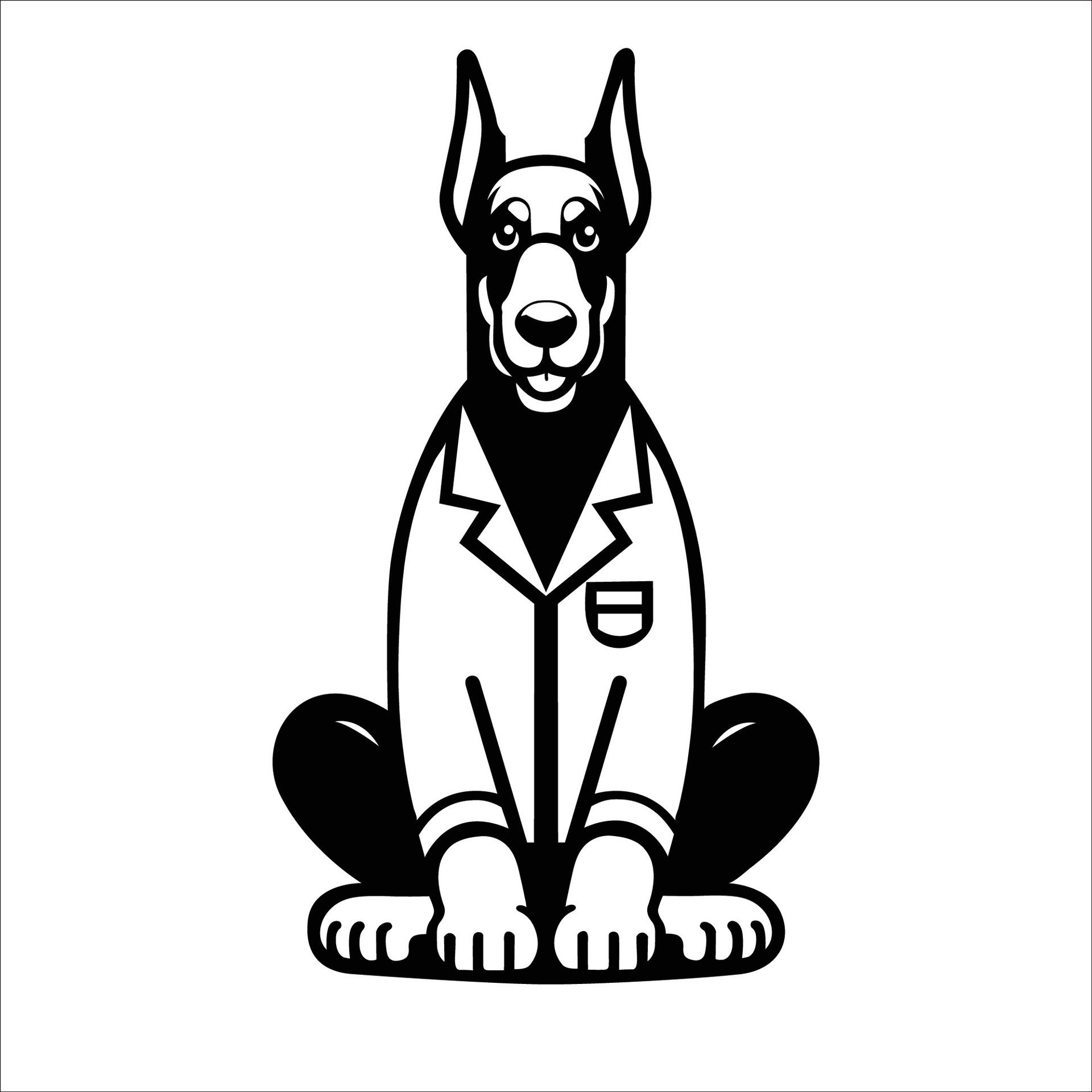Ai-generated-dobermann-dog-doctor-black-and-white-illustration-free-vector