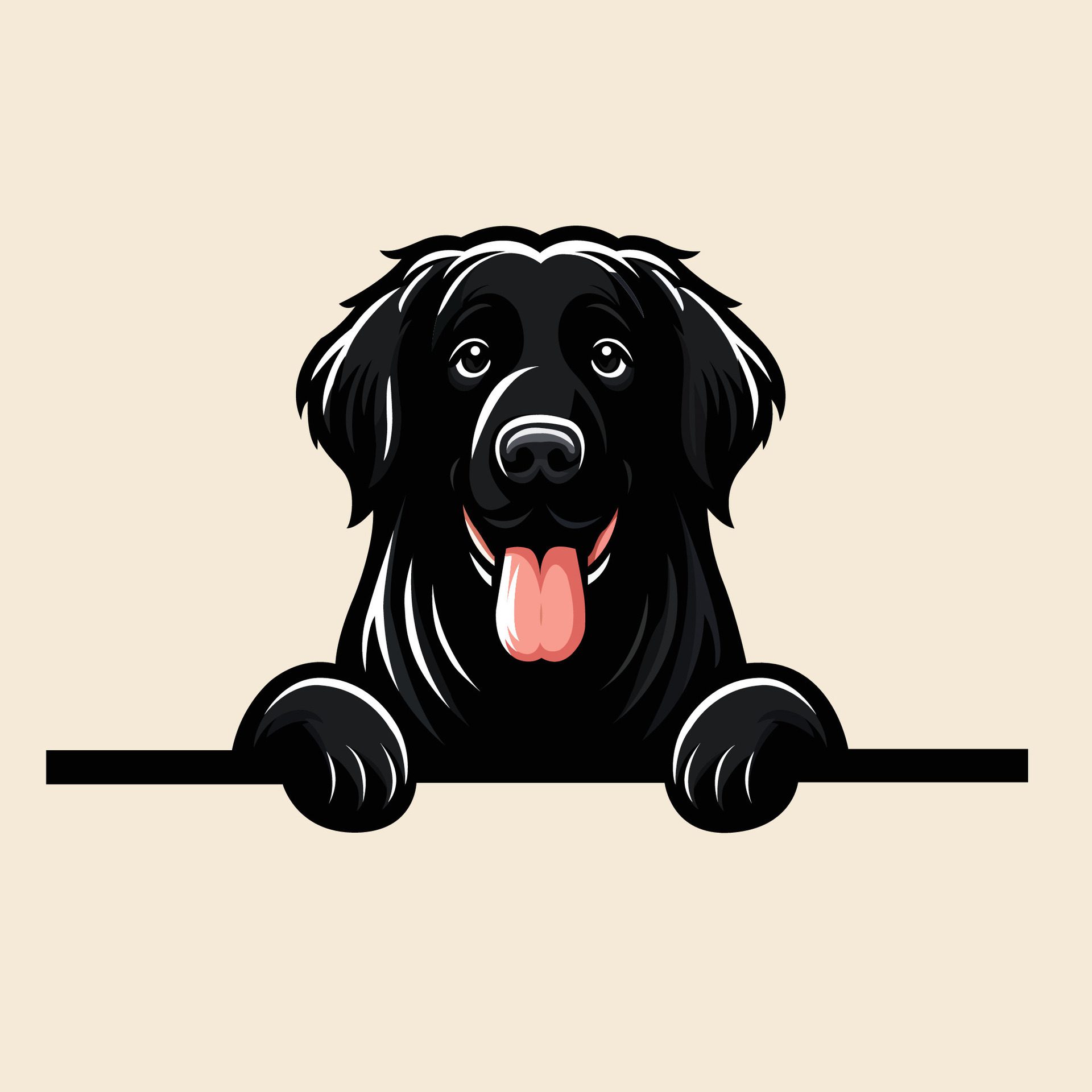 Ai-generated-flat-coated-retriever-dog-peeking-face-illustration-free-free-vector