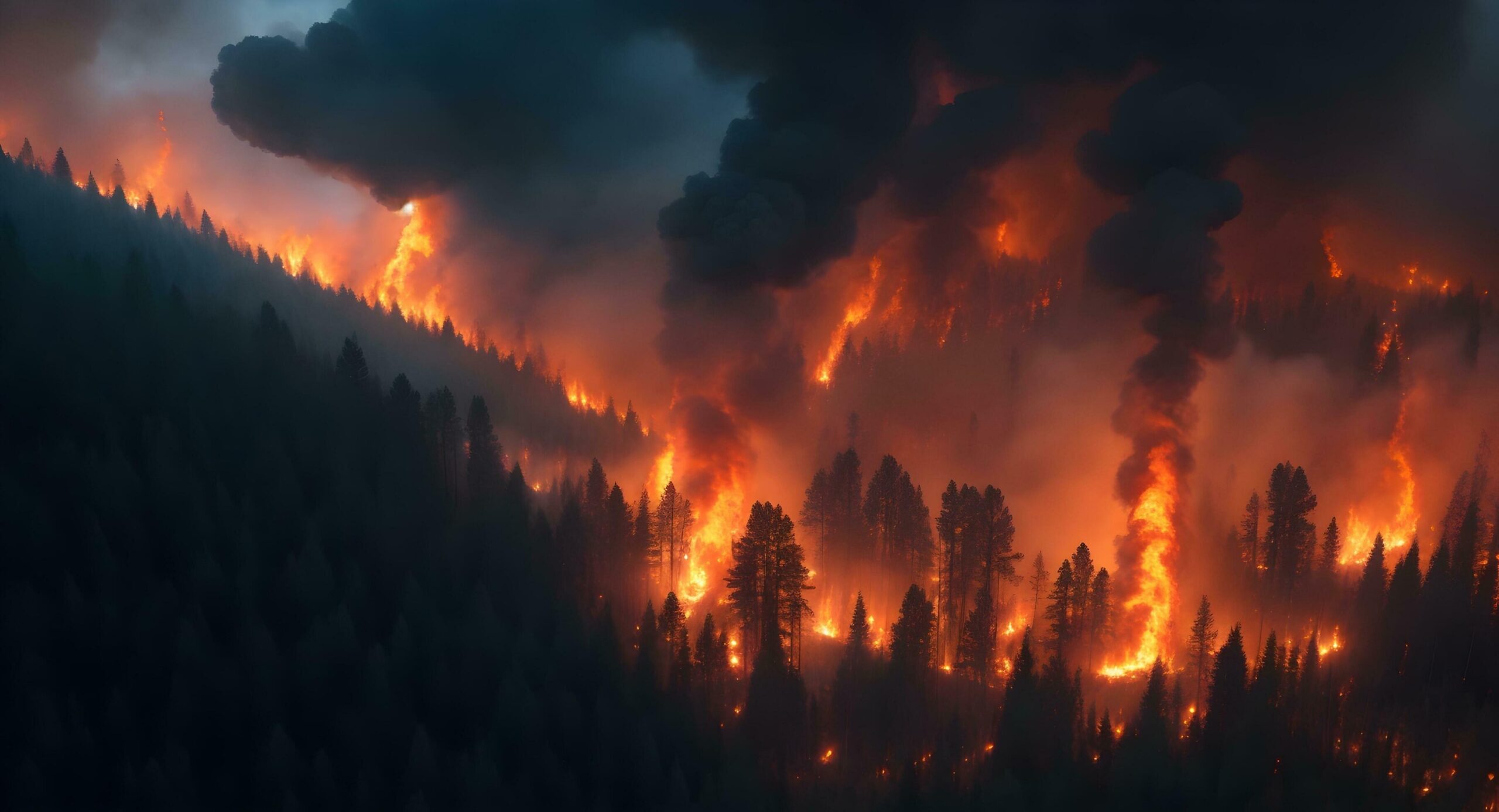 Ai-generated-forest-fire-disaster-illustration-damaged-environment-caused-by-global-warming-wildfire-nature-destruction-free-photo