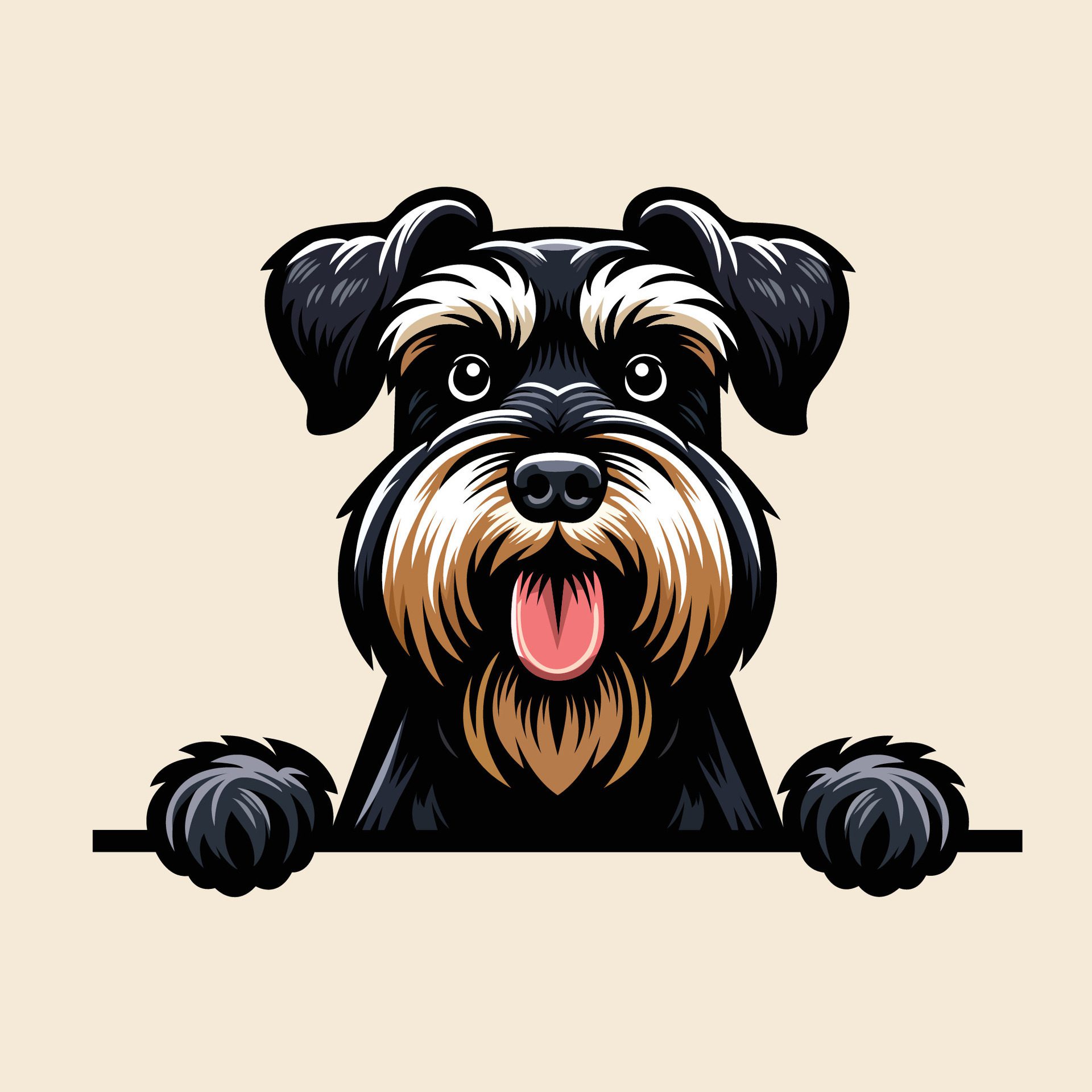 Ai-generated-giant-schnauzer-dog-peeking-face-illustration-free-free-vector