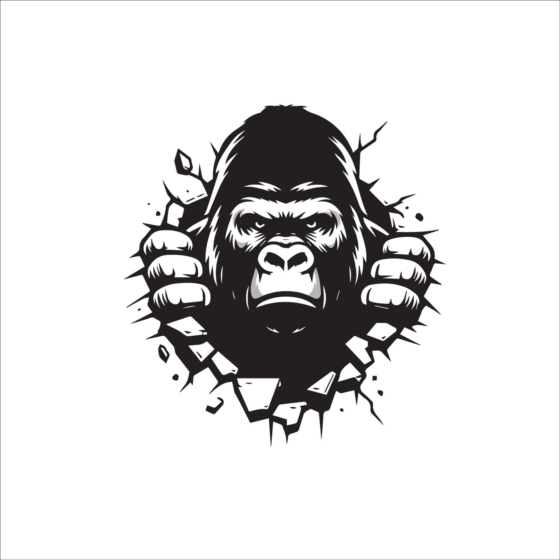 Ai-generated-gorilla-looking-breaks-through-a-breakthrough-wall-illustration-free-vector