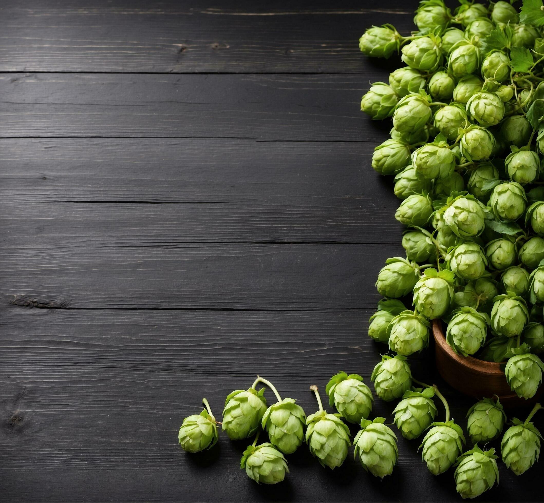 Ai-generated-hop-cones-on-black-wooden-background-beer-ingredients-beer-concept-free-photo