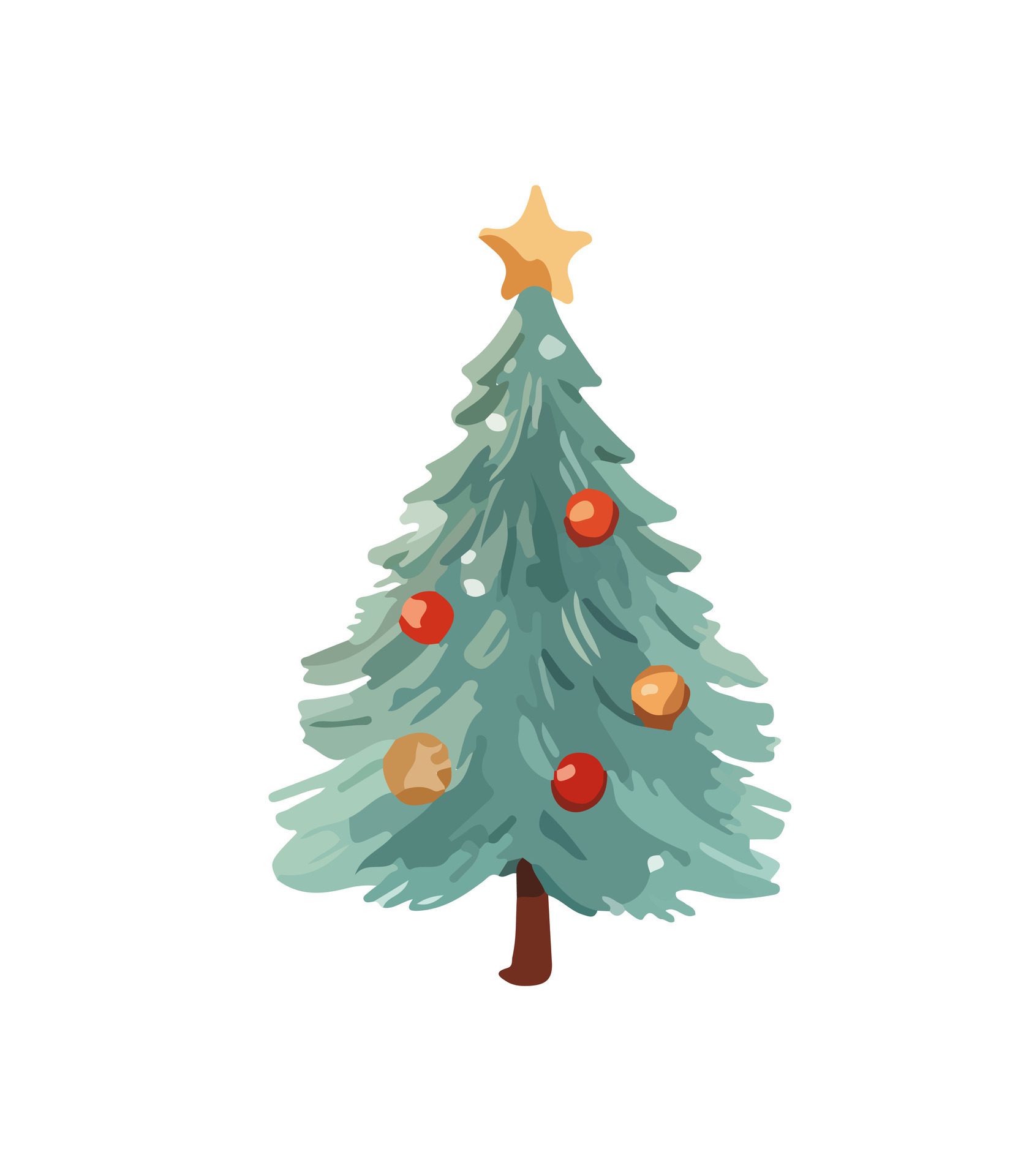 Ai-generated-illustration-of-decorated-christmas-tree-in-snow-on-white-background-green-fluffy-xmas-pine-isolated-on-white-background-cute-christmas-tree-in-cartoon-watercolor-style-free-vector
