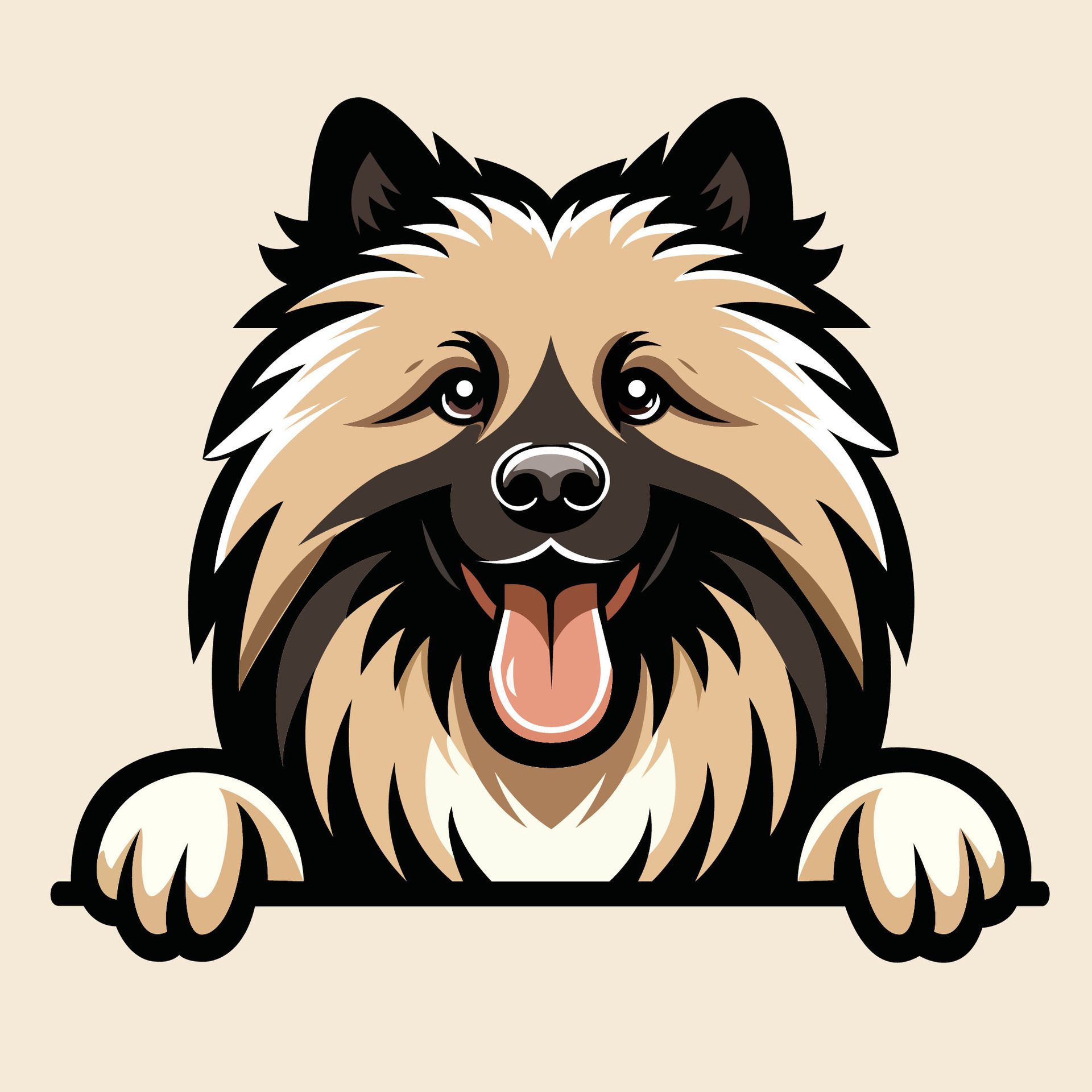 Ai-generated-keeshond-dog-peeking-face-illustration-free-free-vector