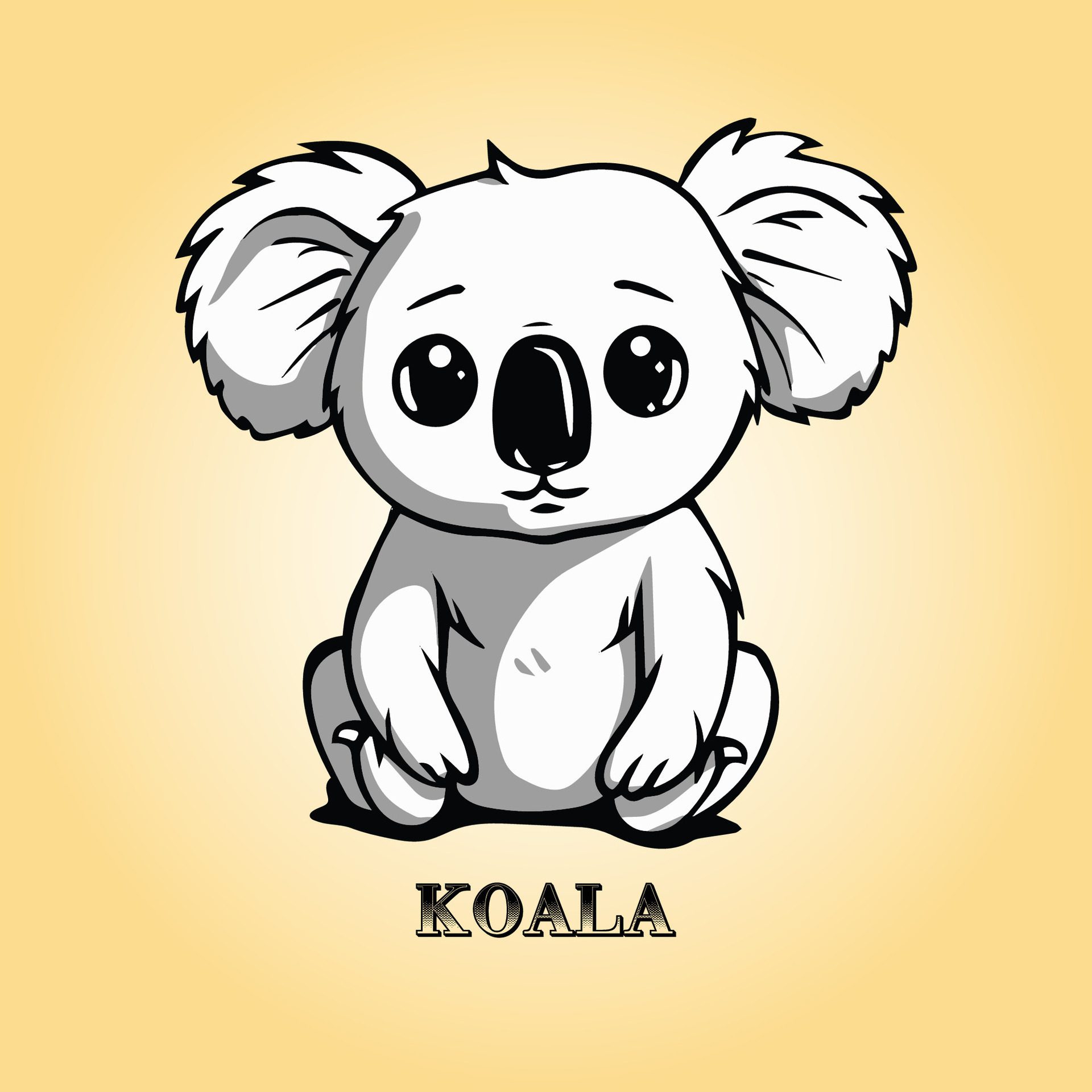 Ai-generated-koala-cartoon-is-a-sitting-illustration-in-black-and-white-free-vector