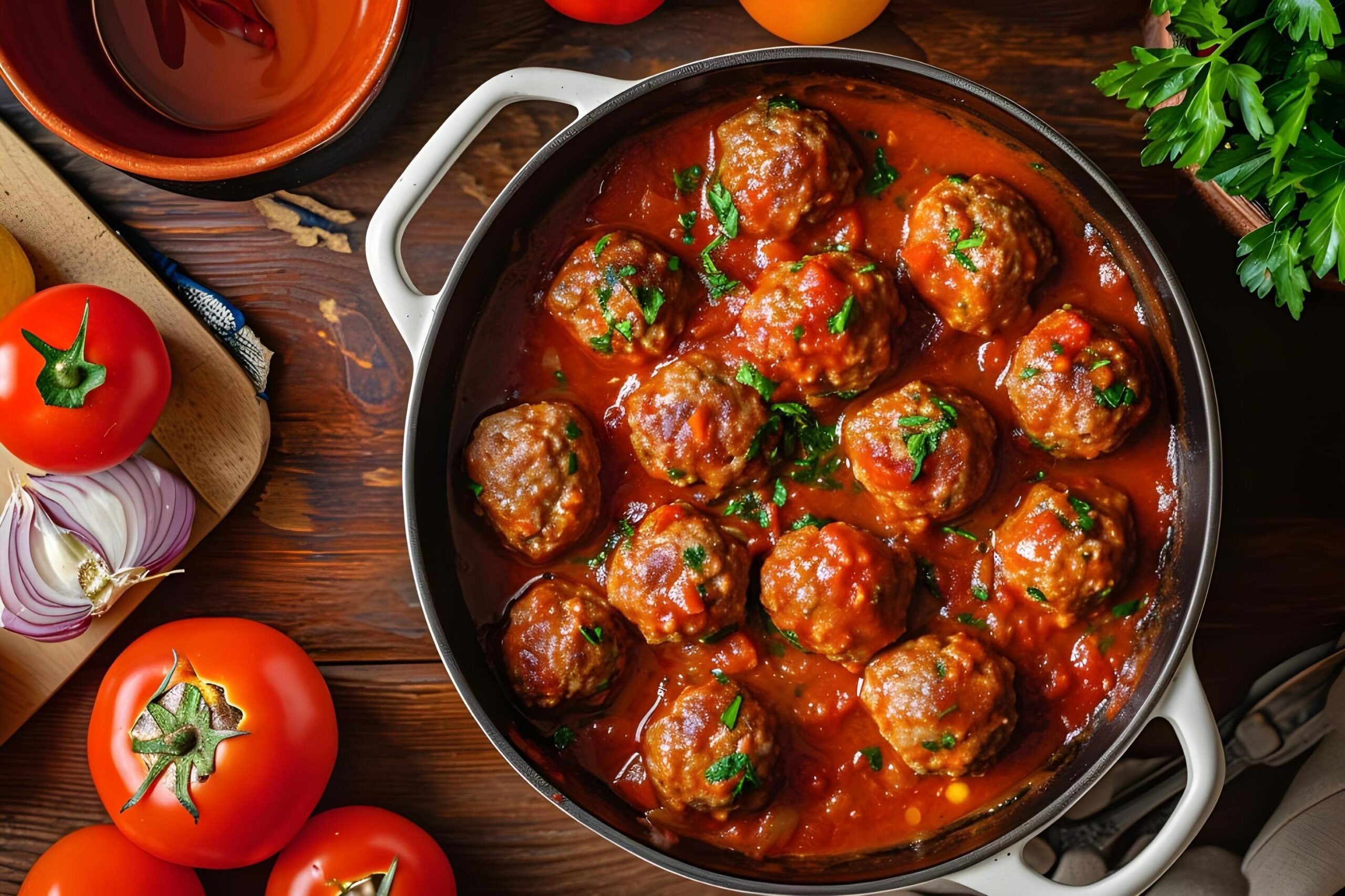 Ai-generated-mediterranean-magic-meatballs-in-tomato-and-wine-sauce-with-folk-elegance-free-photo