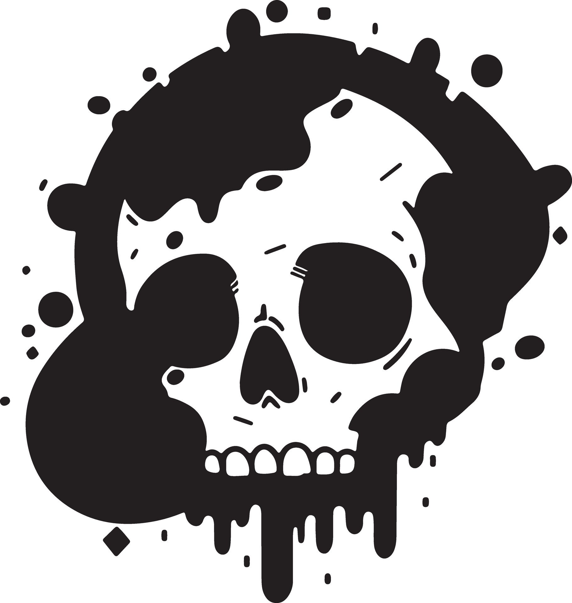 Ai-generated-monochrome-doodle-of-a-skull-with-bold-line-free-vector