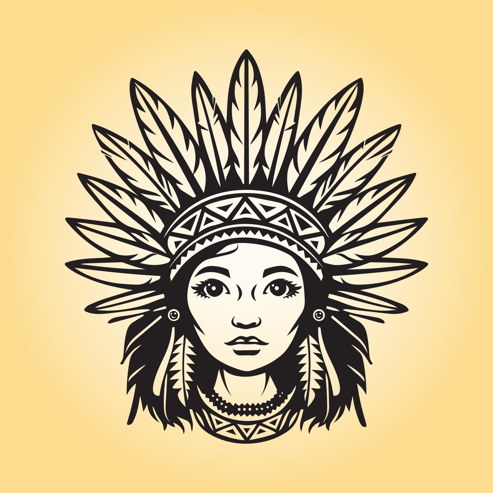 Ai-generated-native-american-cute-women-face-silhouette-illustration-in-black-and-white-free-vector