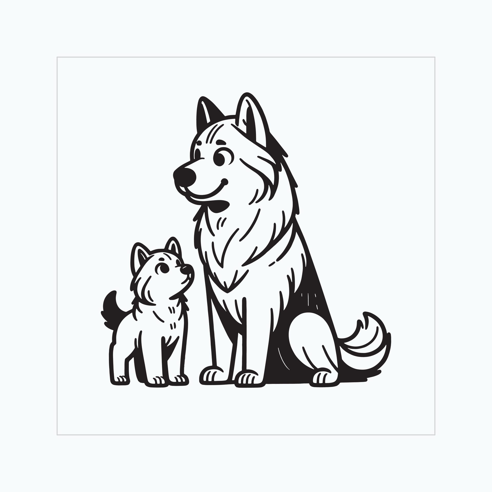 Ai-generated-norwegian-elkhound-dog-family-clipart-illustration-free-vector