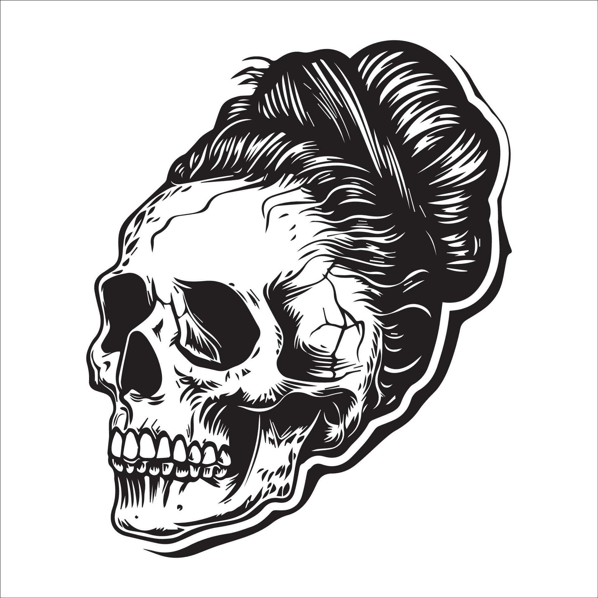 Ai-generated-old-woman-skull-in-black-and-white-illustration-free-vector