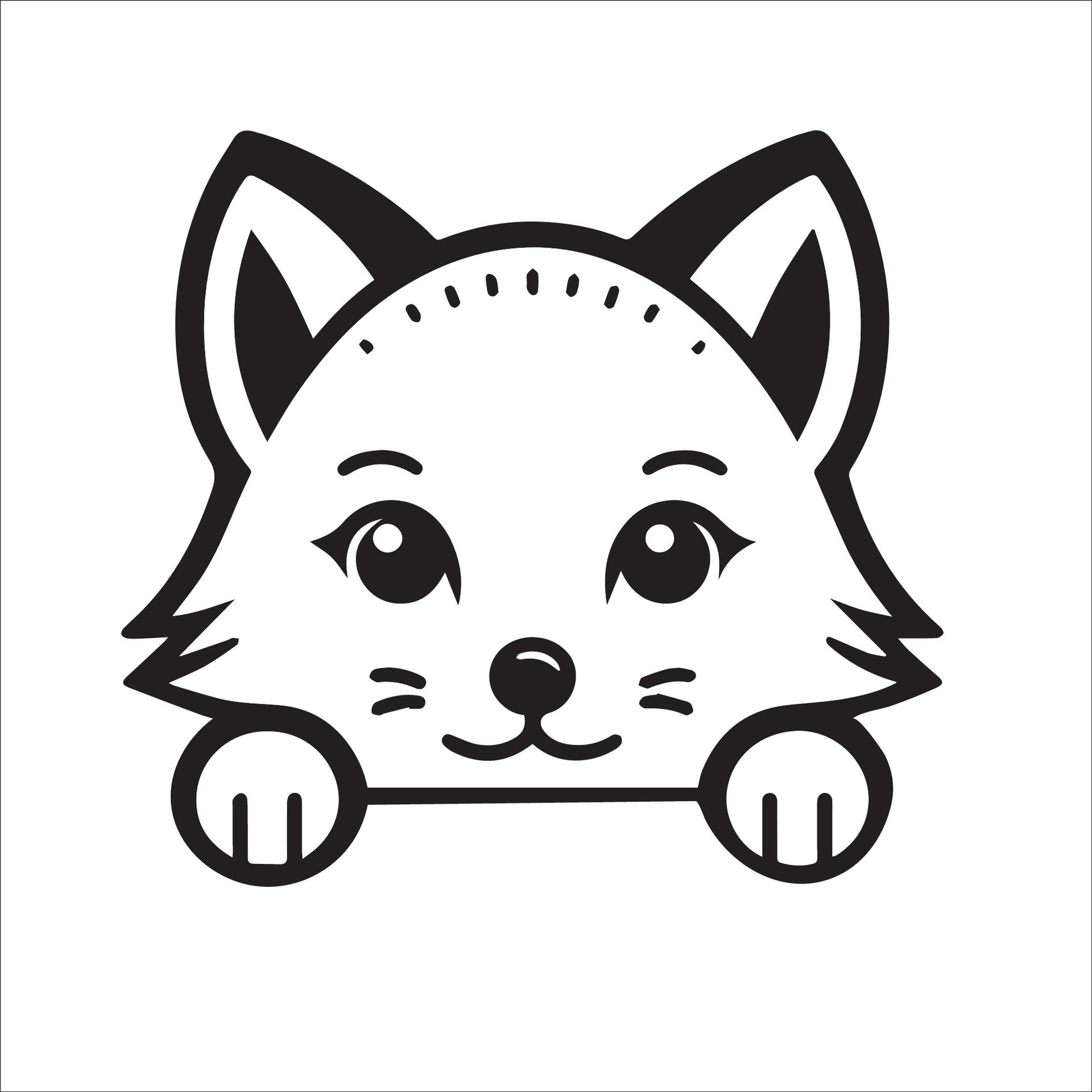 Ai-generated-peeking-arctic-fox-illustration-in-black-and-white-free-vector