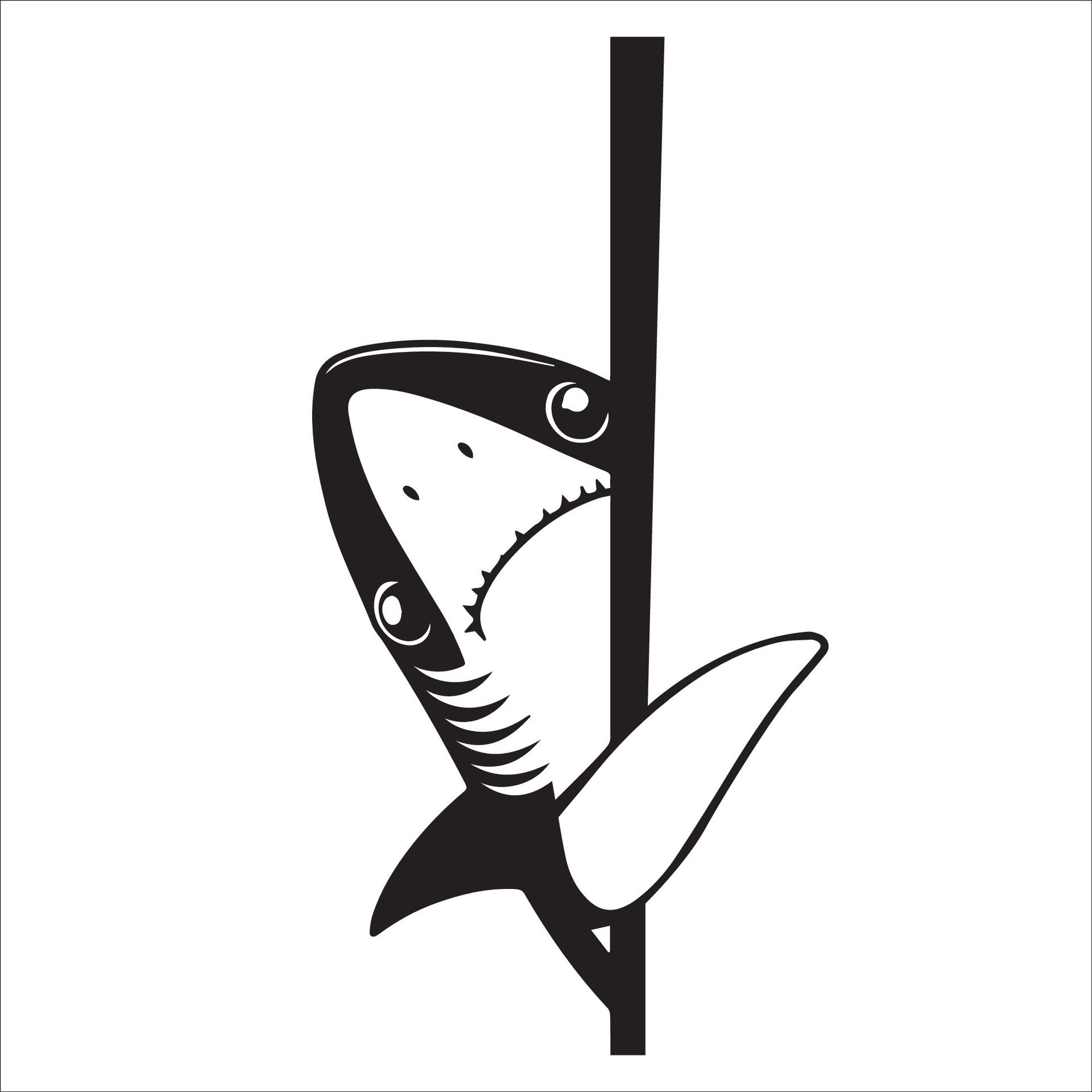 Ai-generated-peeking-great-white-shark-illustration-in-black-and-white-free-vector