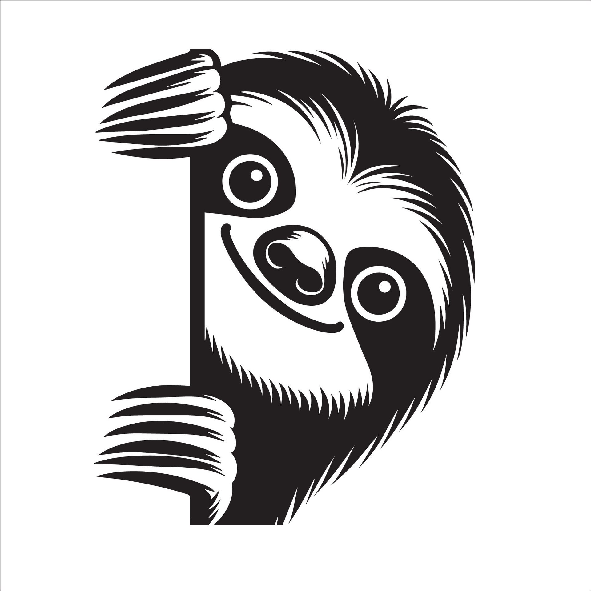 Ai-generated-peeking-sloth-illustration-in-black-and-white-free-vector