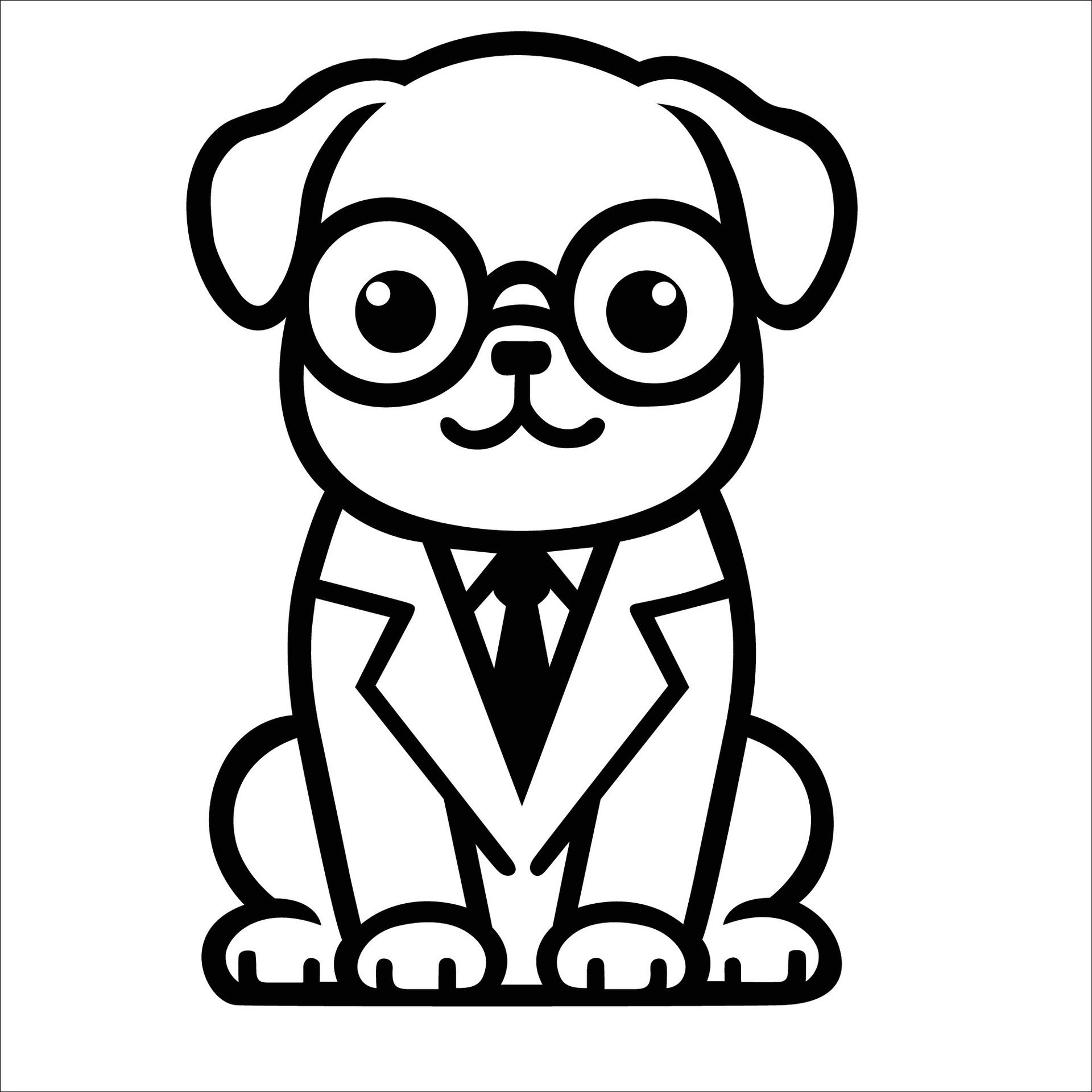 Ai-generated-pug-dog-doctor-black-and-white-illustration-free-vector