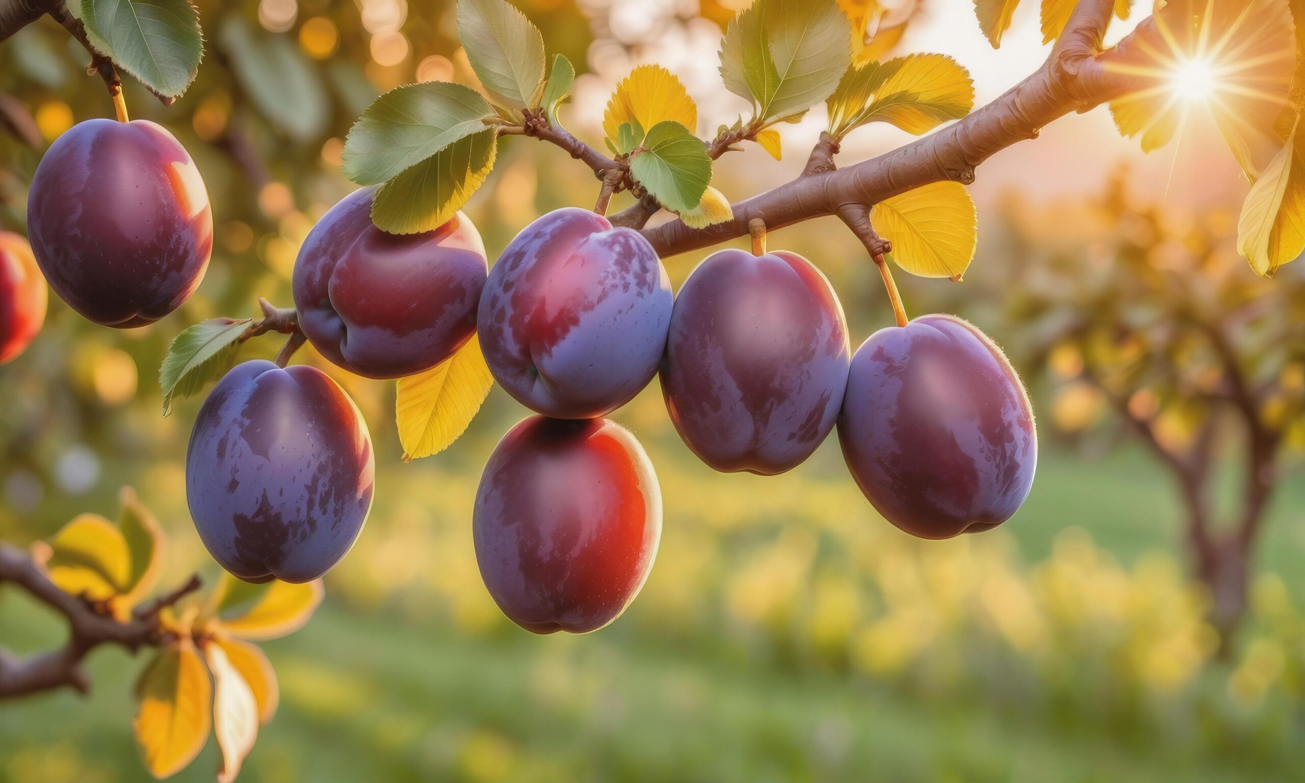 Ai-generated-ripe-plums-on-a-tree-branch-in-the-garden-at-sunset-free-photo