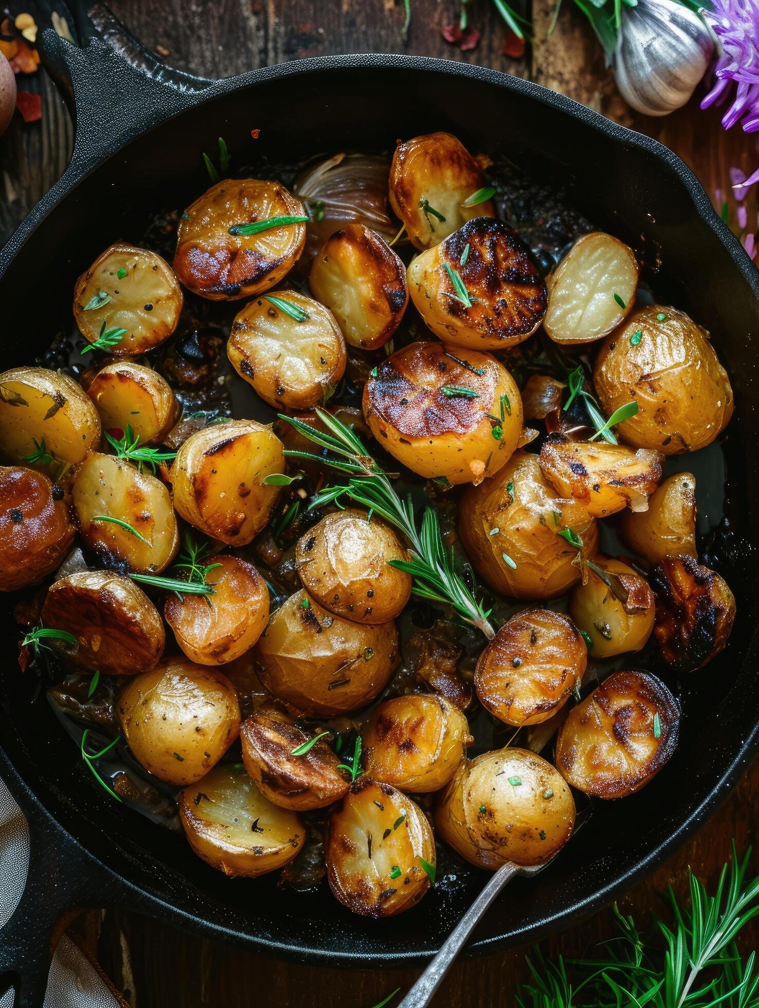 Ai-generated-roasted-baby-potatoes-in-iron-pan-free-photo