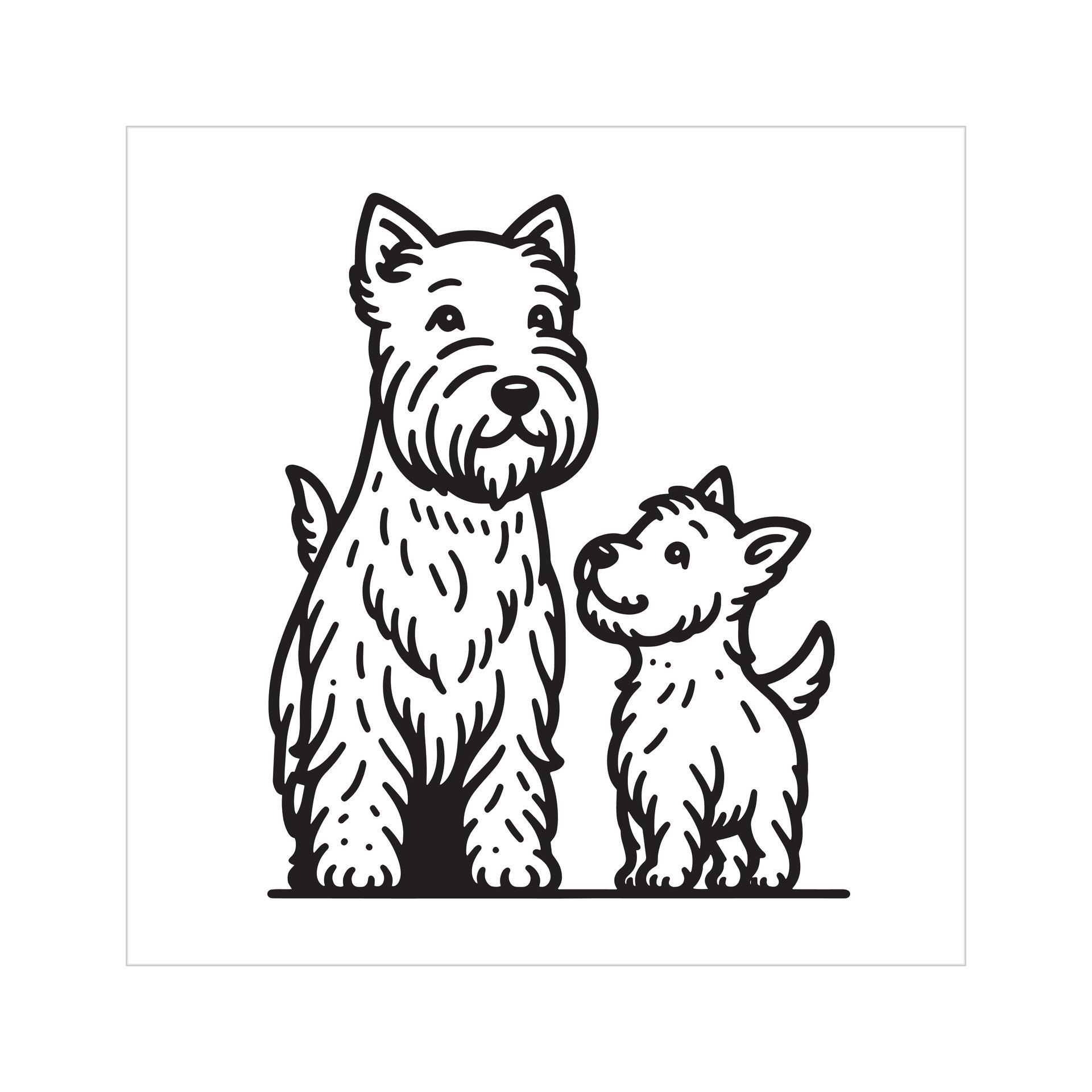 Ai-generated-scottish-terrier-dog-family-clipart-illustration-in-black-and-white-free-vector