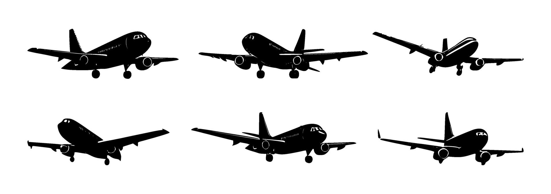Ai-generated-set-of-airplane-silhouettes-on-isolated-background-free-vector