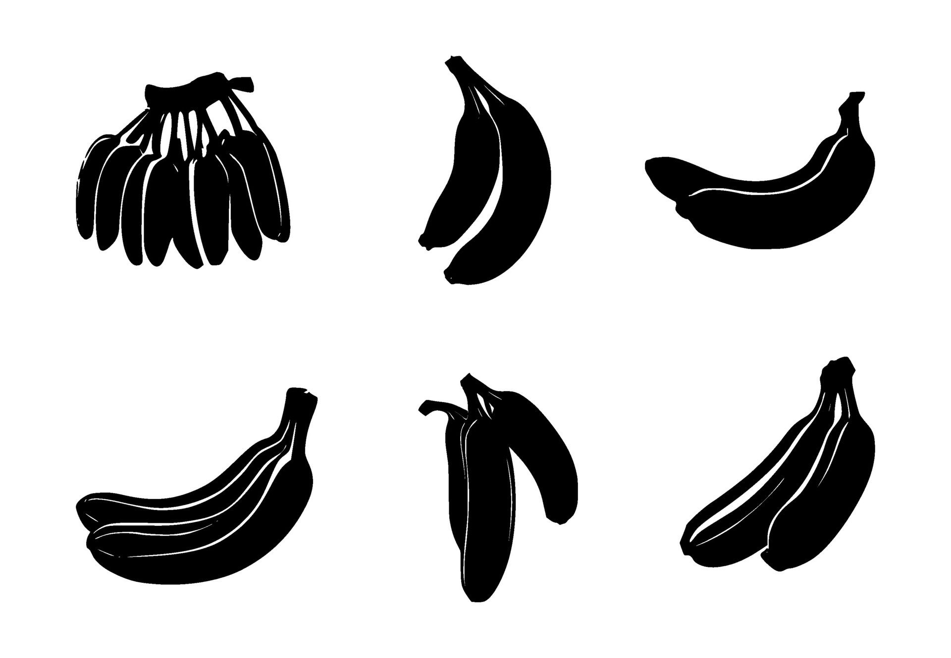Ai-generated-set-of-banana-silhouettes-on-isolated-background-free-vector