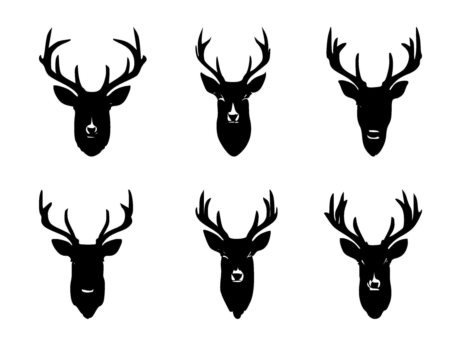 Ai-generated-set-of-deer-head-silhouettes-on-isolated-background-free-vector