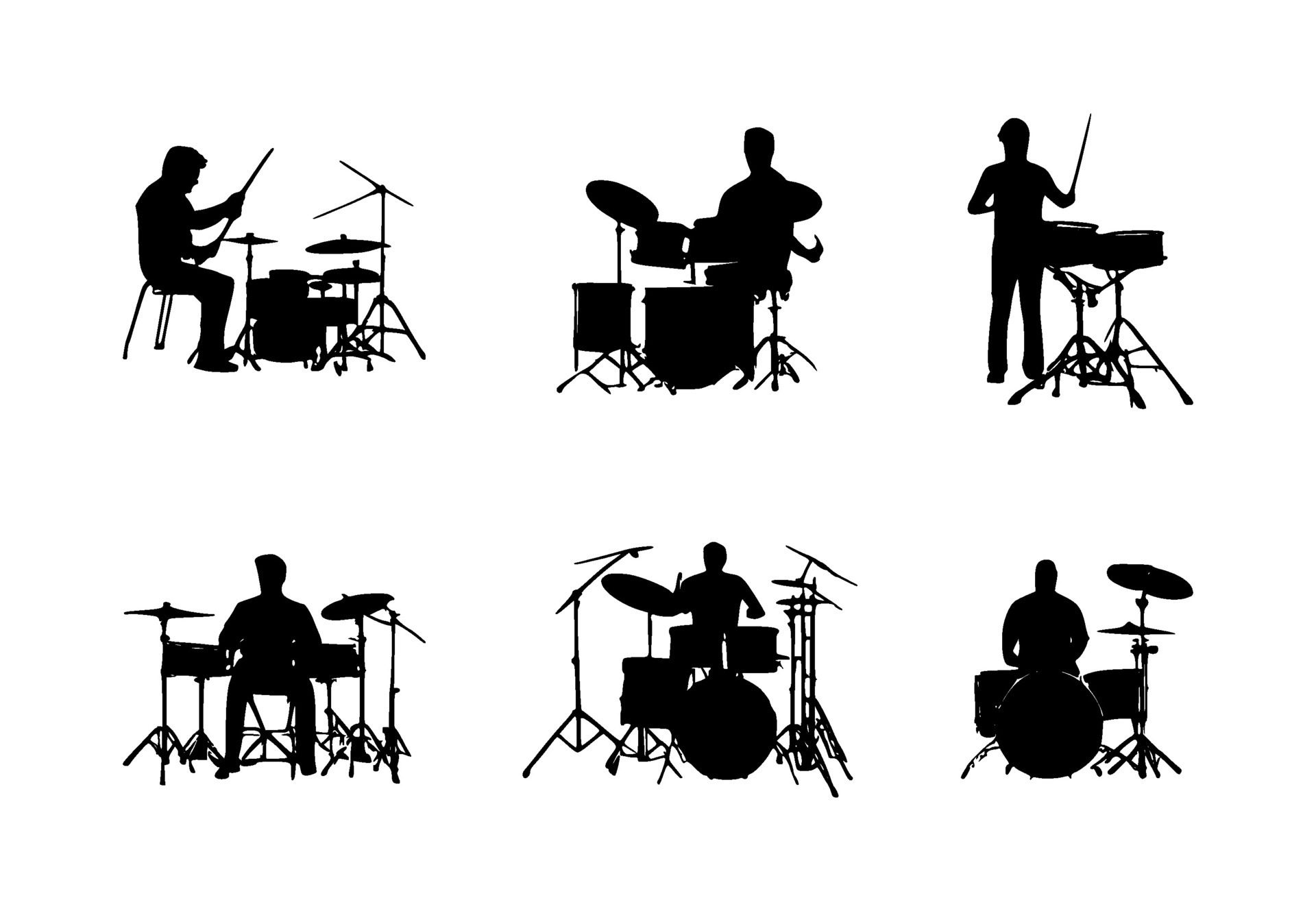 Ai-generated-set-of-drummer-silhouettes-on-isolated-background-free-vector