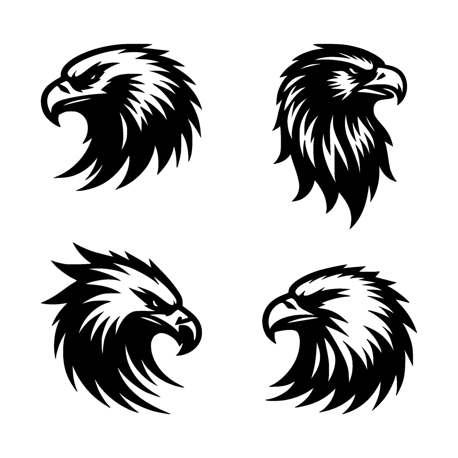 Ai-generated-set-of-eagle-bird-head-silhouettes-on-isolated-free-vector