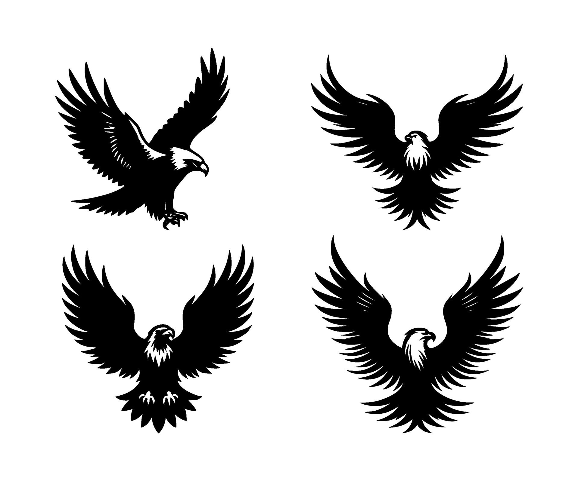 Ai-generated-set-of-eagle-bird-silhouettes-on-isolated-free-vector