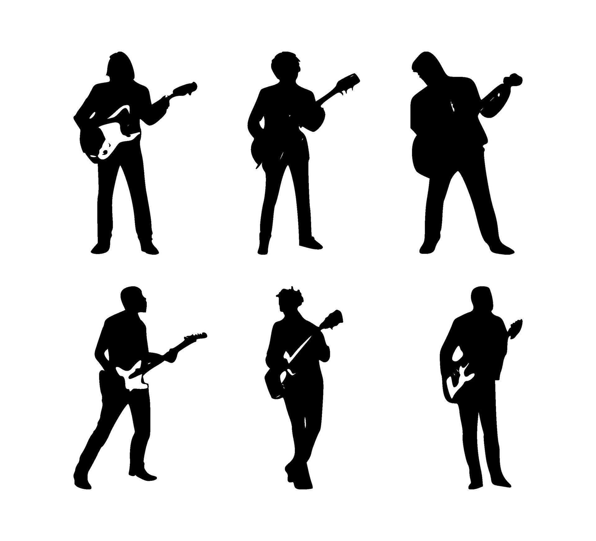 Ai-generated-set-of-guitarist-silhouettes-on-isolated-background-free-vector