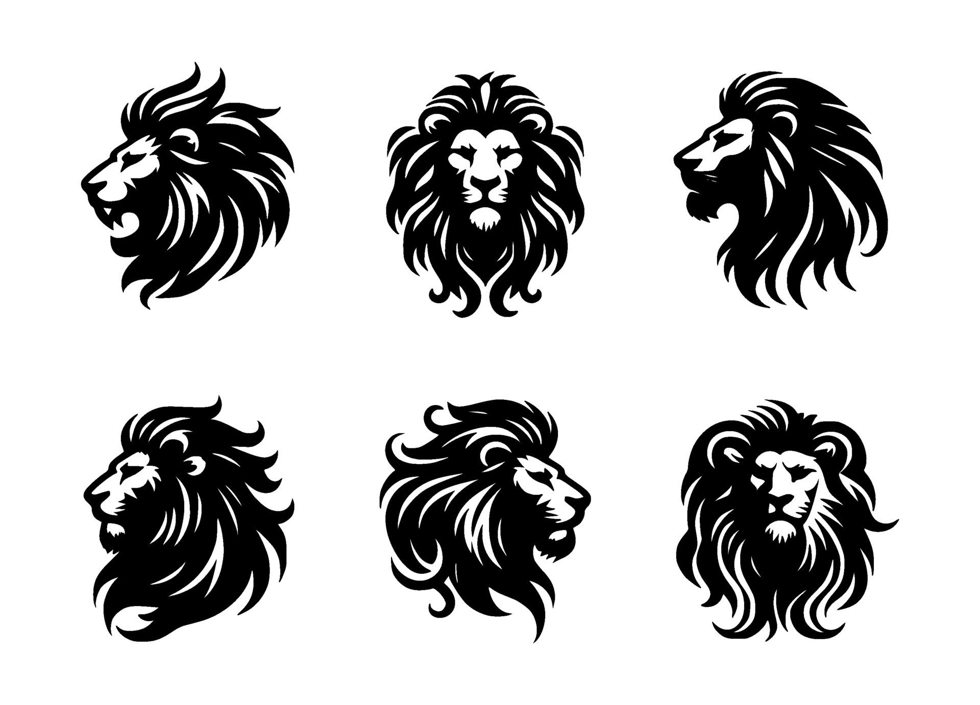 Ai-generated-set-of-lion-head-silhouettes-on-isolated-free-vector