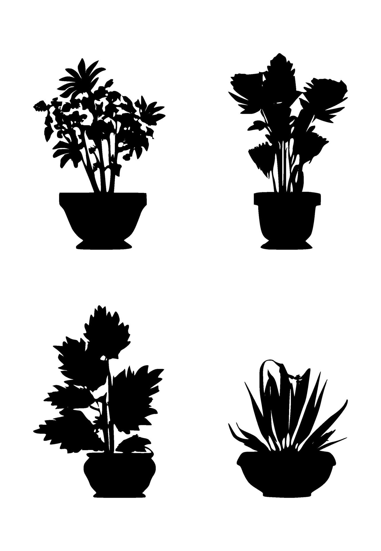 Ai-generated-set-of-ornamental-plant-silhouettes-on-isolated-background-free-vector