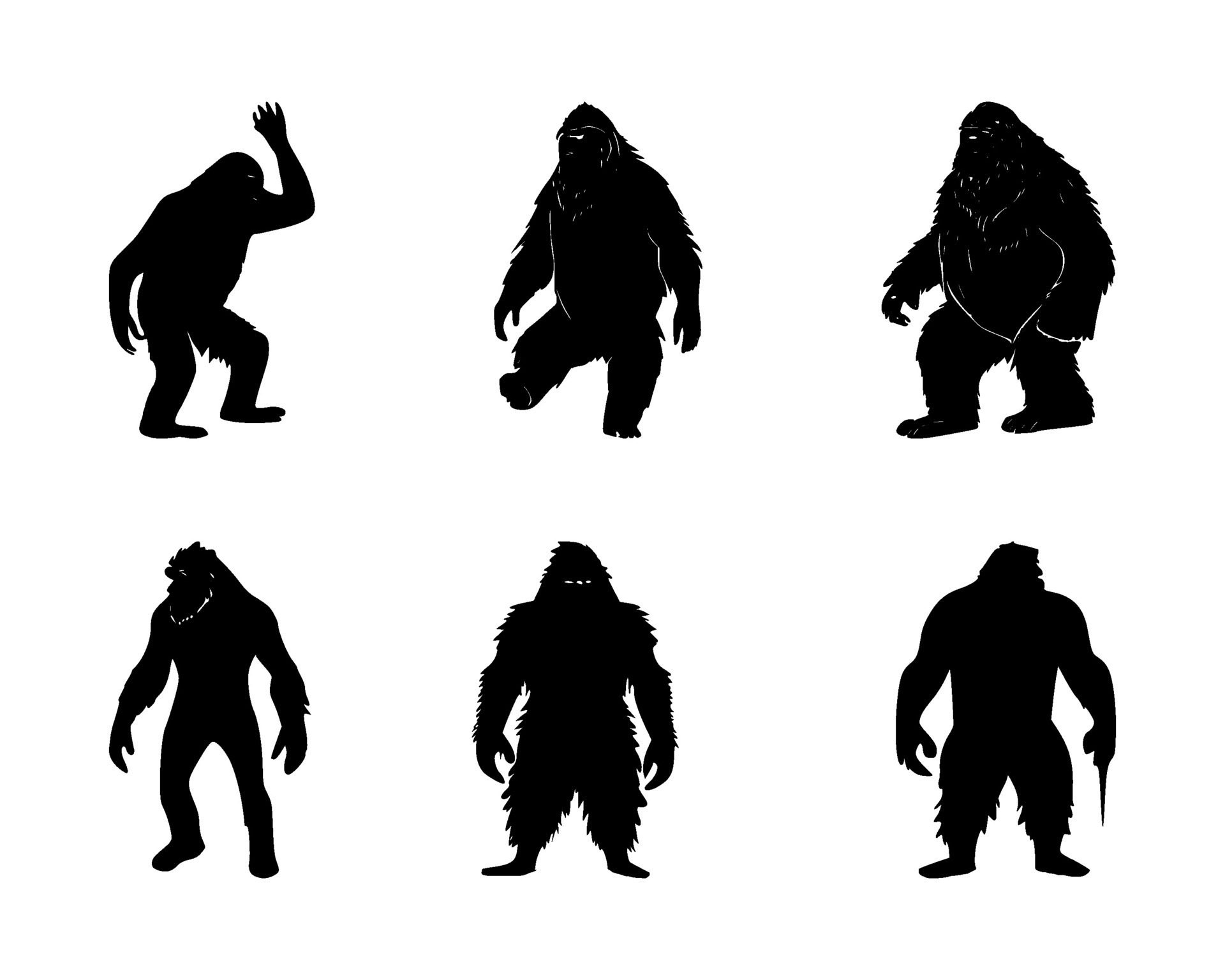 Ai-generated-set-of-yeti-silhouettes-on-isolated-background-free-vector