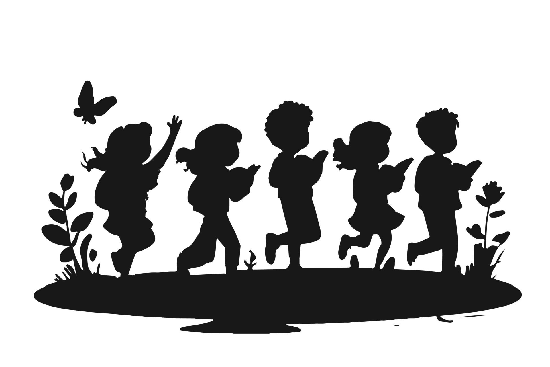 Ai-generated-silhouette-of-children-in-spring-on-transparent-background-free-vector