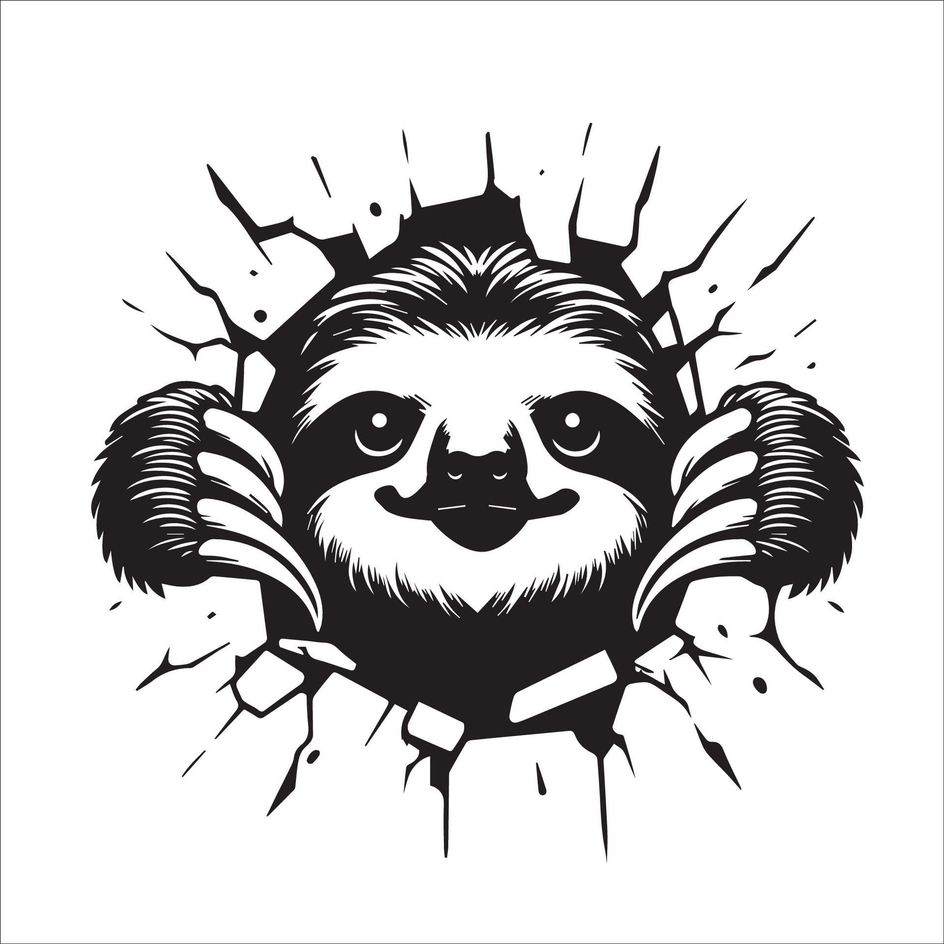 Ai-generated-sloth-looking-breaks-through-a-breakthrough-wall-free-vector