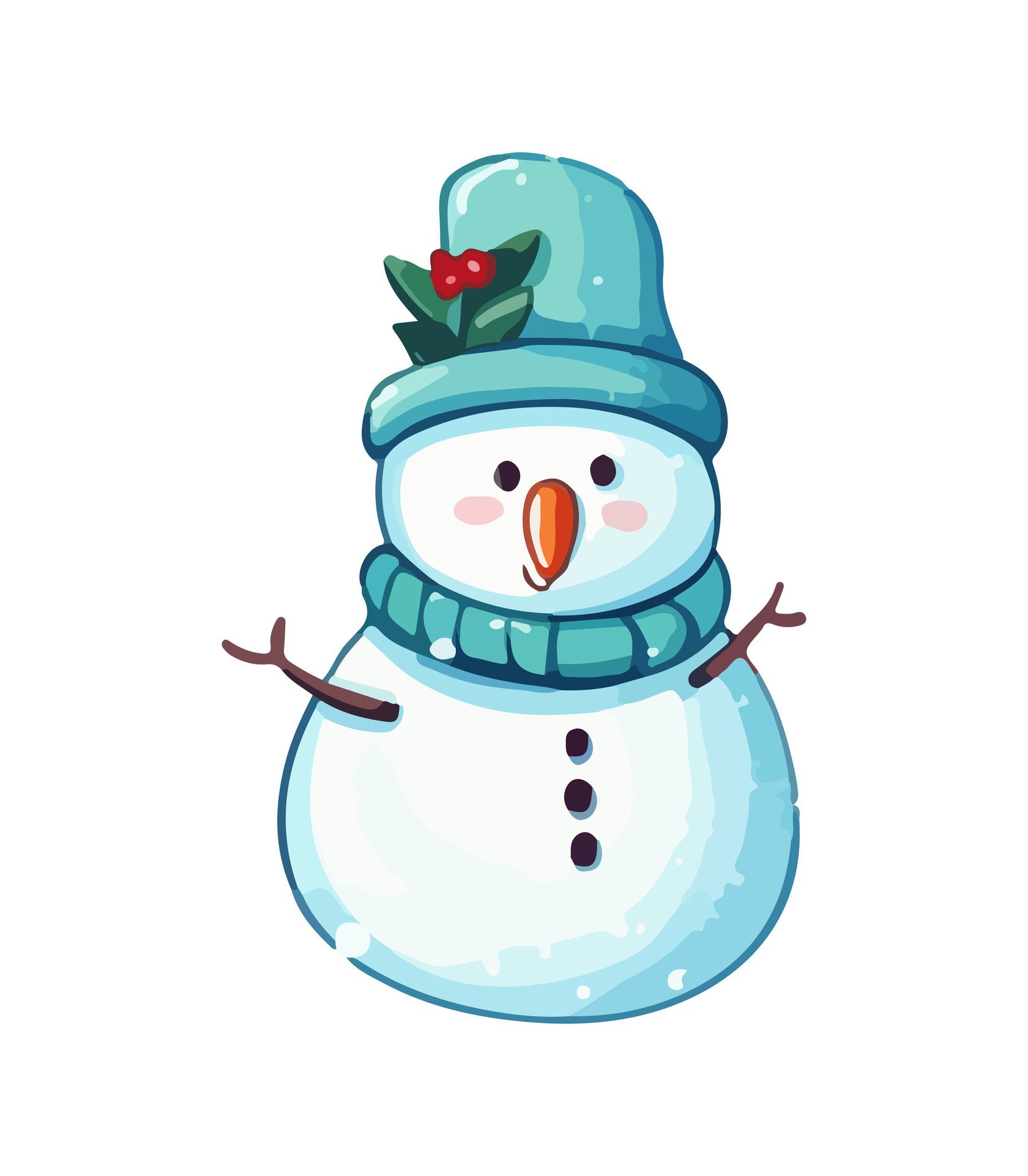 Ai-generated-snowman-with-a-scarf-gloves-and-hat-isolated-in-a-white-background-in-cartoon-watercolor-style-free-vector