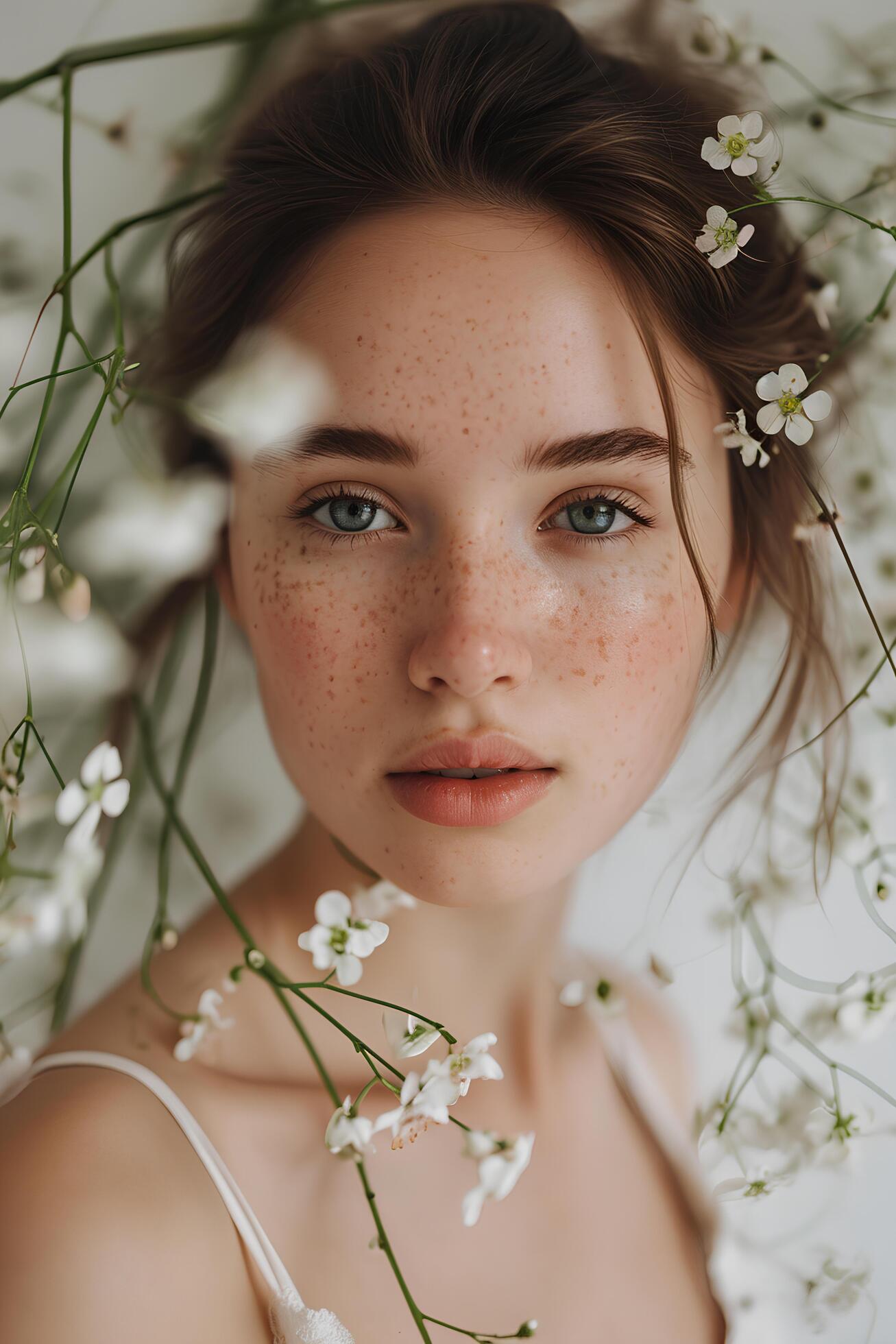 Ai-generated-spring-glow-a-beautiful-woman-s-self-care-routine-with-natural-makeup-free-photo