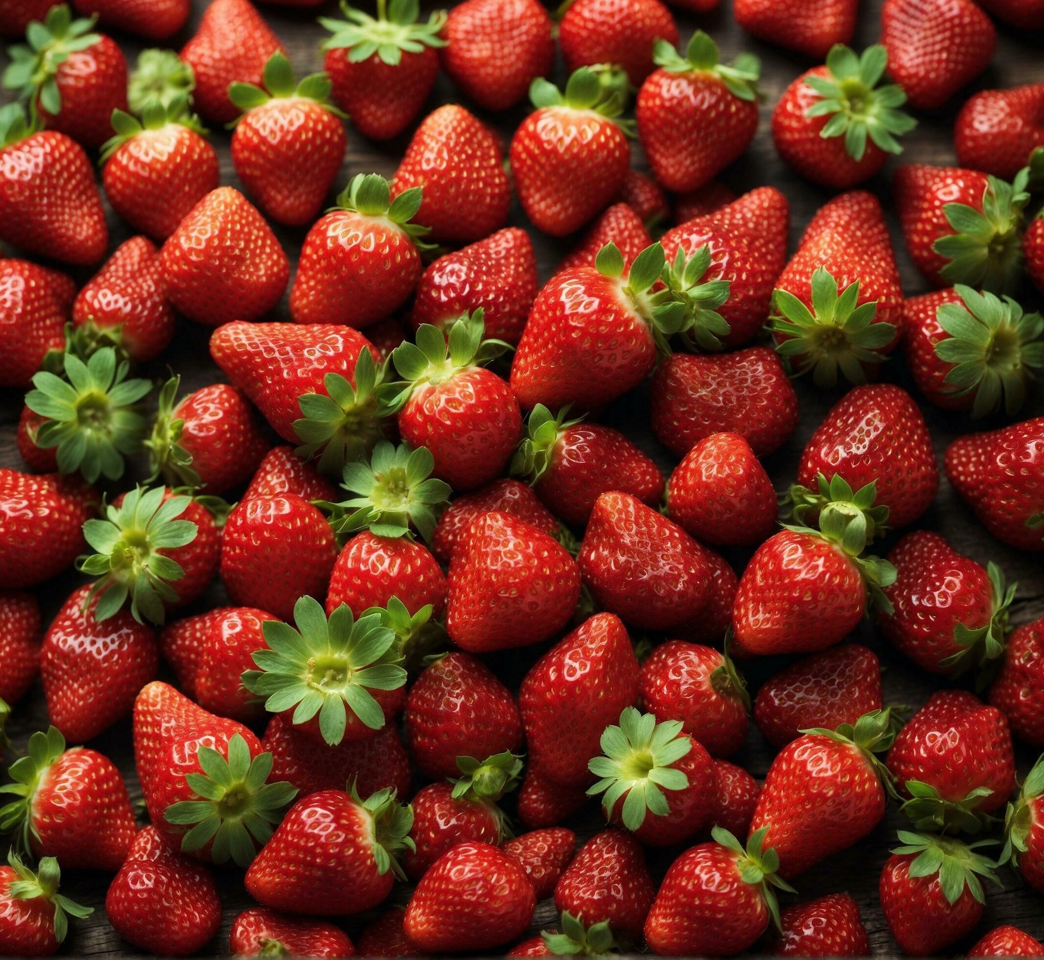 Ai-generated-strawberries-on-wooden-background-top-view-close-up-free-photo