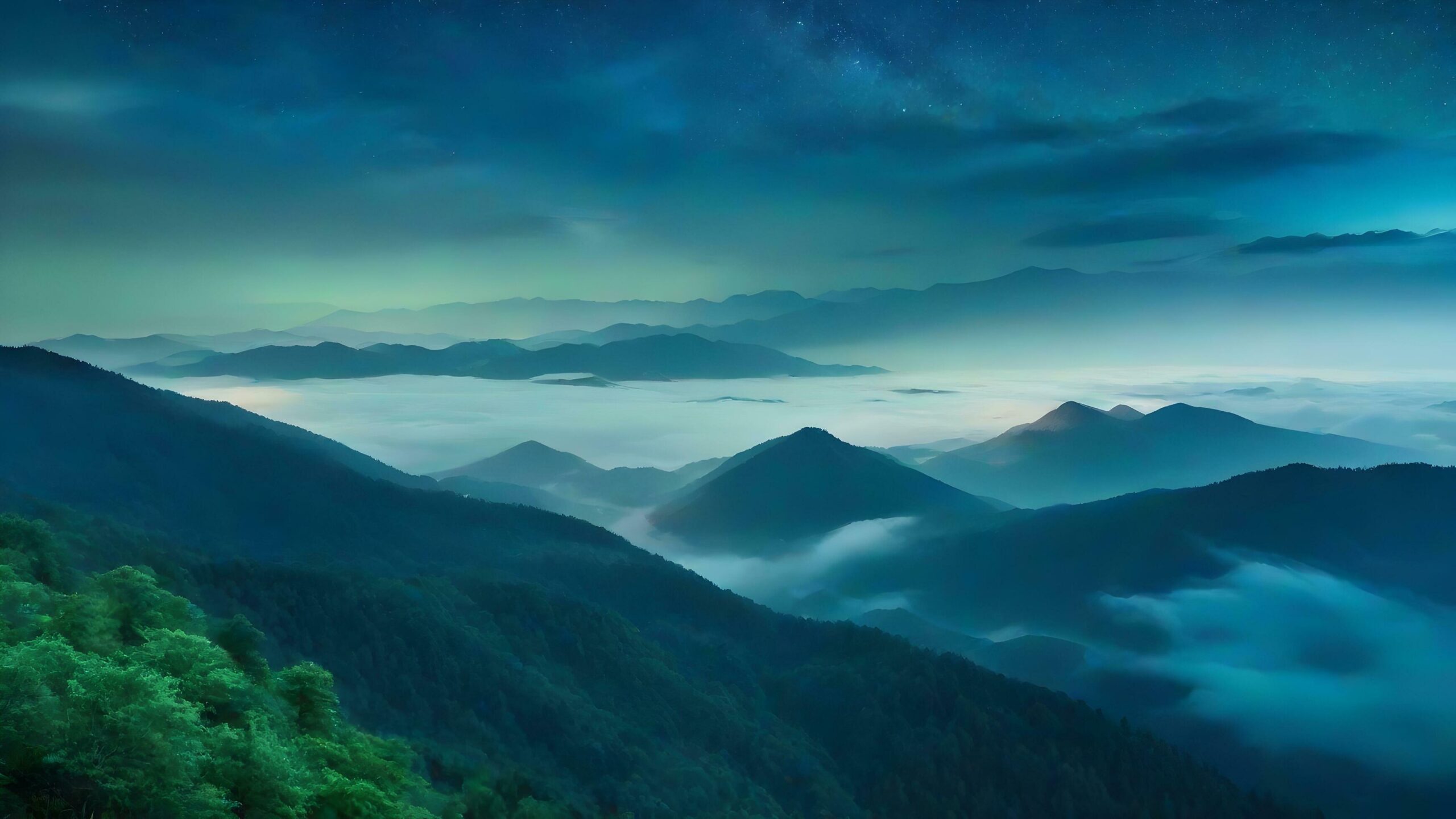 Ai-generated-tranquil-sunrise-over-misty-forest-in-mountain-landscape-free-photo