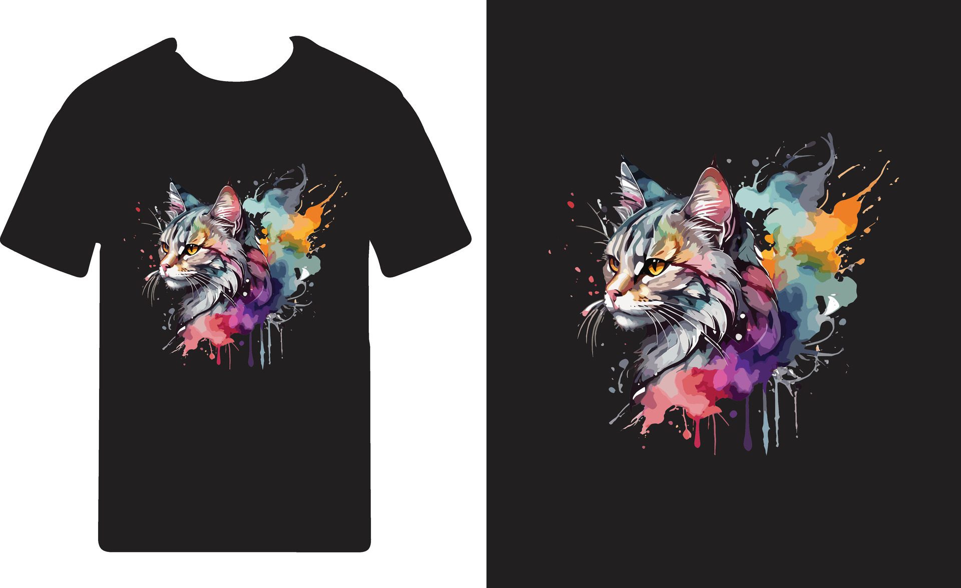 Ai-generated-watercolor-cat-t-shirt-design-ai-generated-free-vector