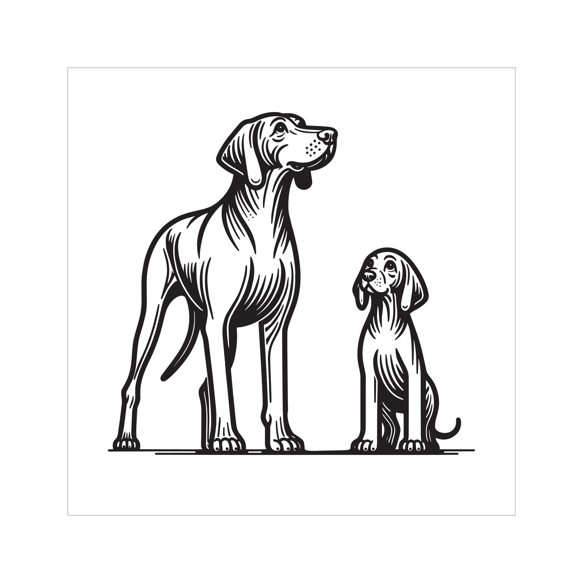 Ai-generated-weimaraner-dog-family-clipart-illustration-in-black-and-white-free-vector