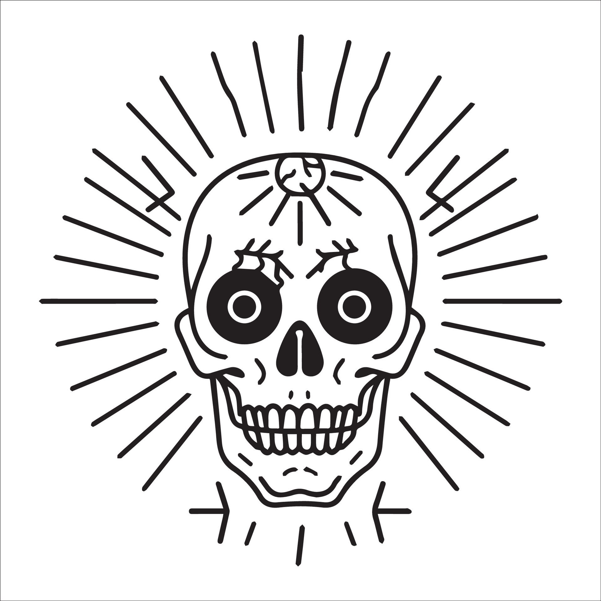 Ai-generated-whimsical-skull-in-black-and-white-illustration-free-vector