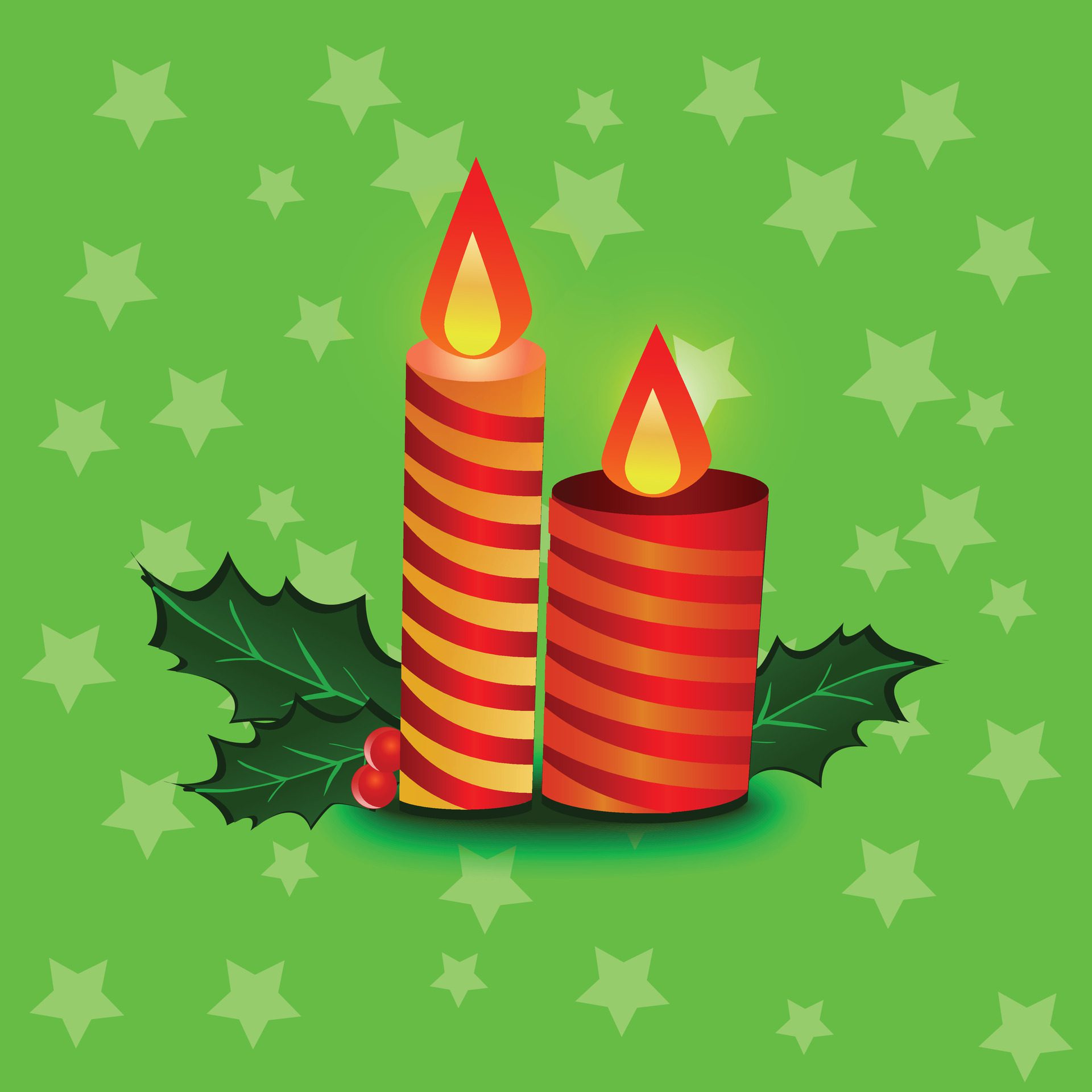 Christmas-shiny-red-candles-holly-berries-and-ribbon-on-snowflak-candles-with-moving-flame-merry-christmas-ai-generated-free-vector