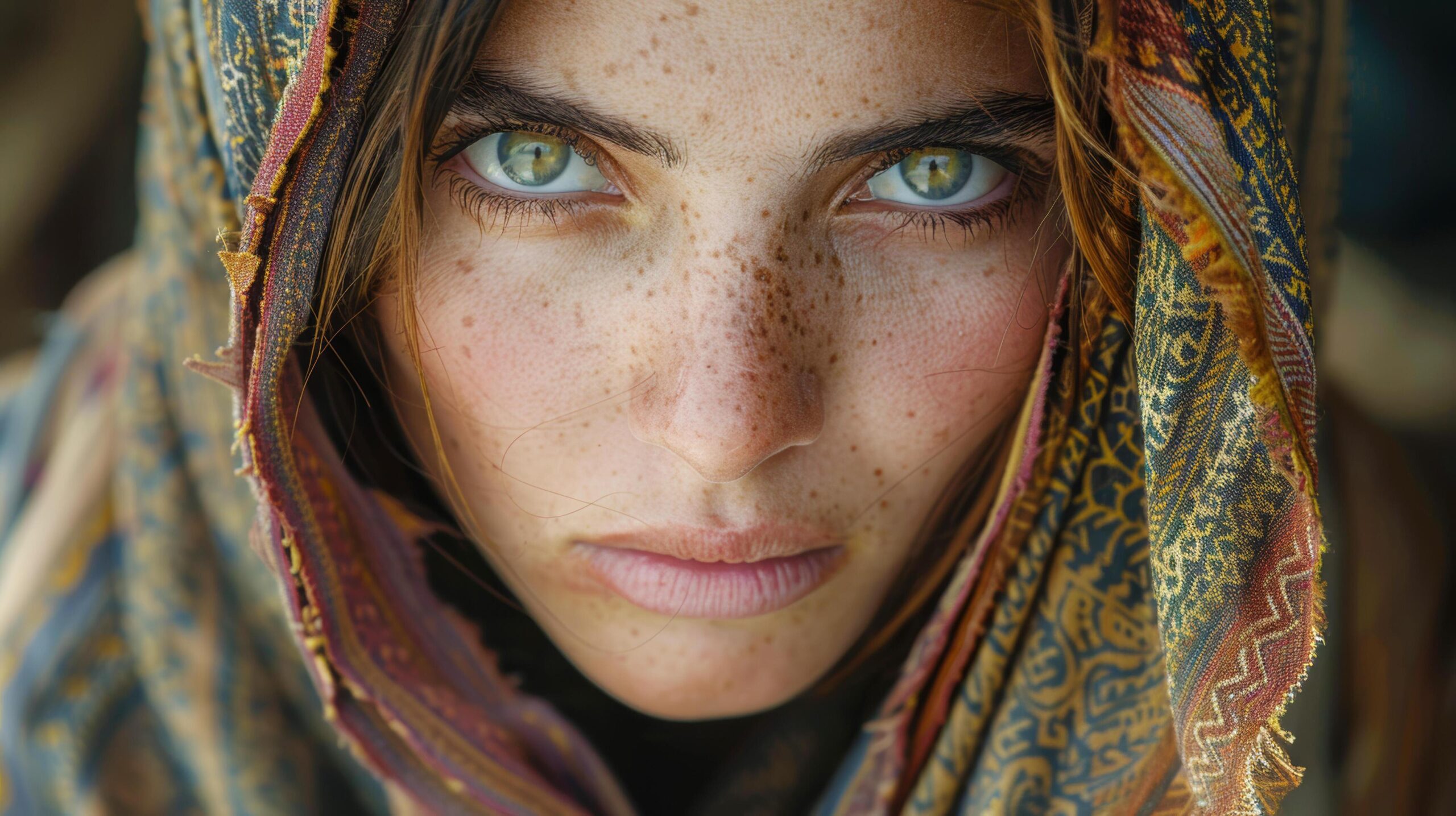 Close-up-beautiful-middle-eastern-muslim-migrant-tribal-woman-with-hijab-headscarf-world-refugee-day-integration-into-society-world-volunteer-day-ai-generated-free-photo